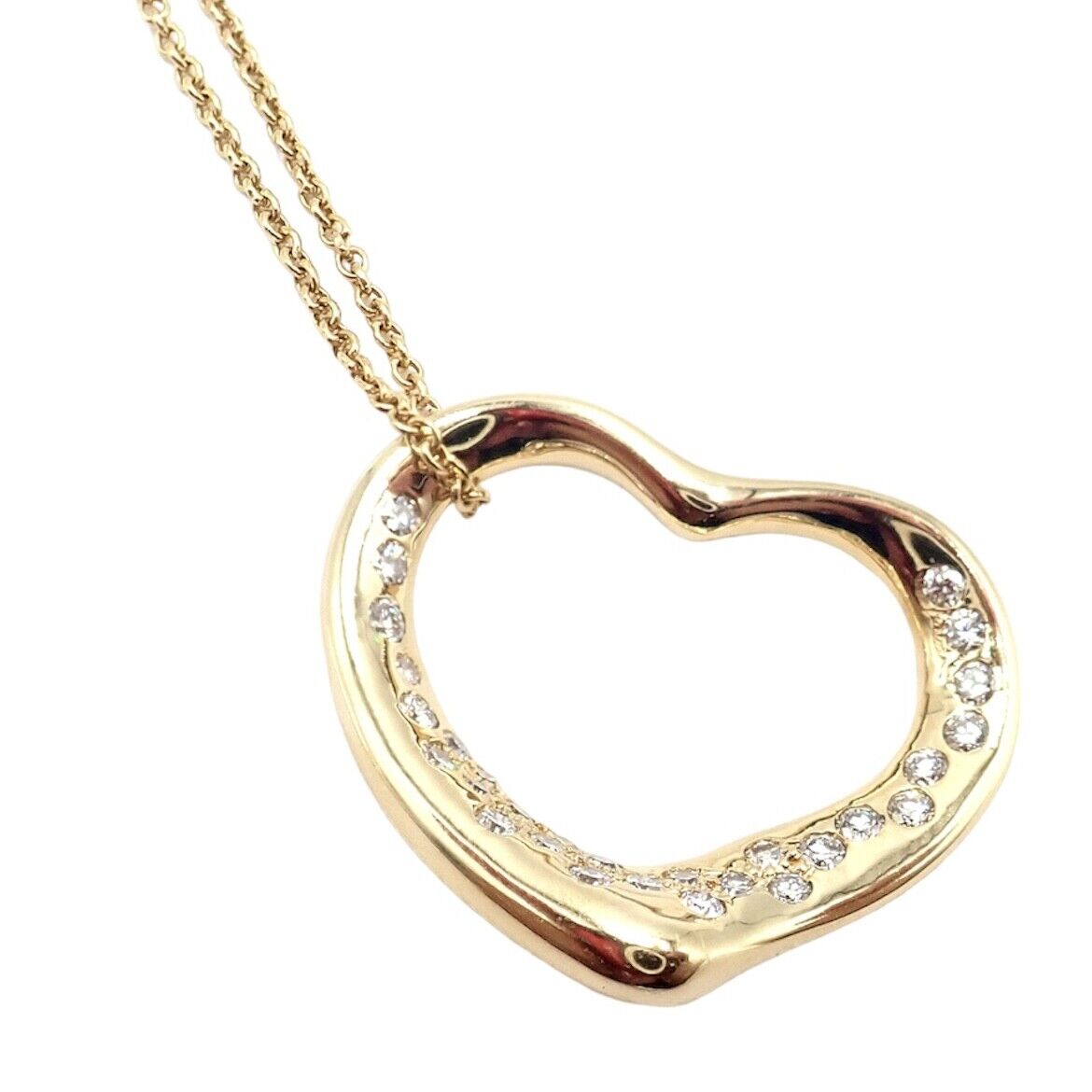 Authentic Tiffany & Co Elsa Peretti 18k Yellow Gold Diamond Open Heart Pendant Necklace - Perfect for Anniversary Gifts, Valentine's Day & Special Occasions