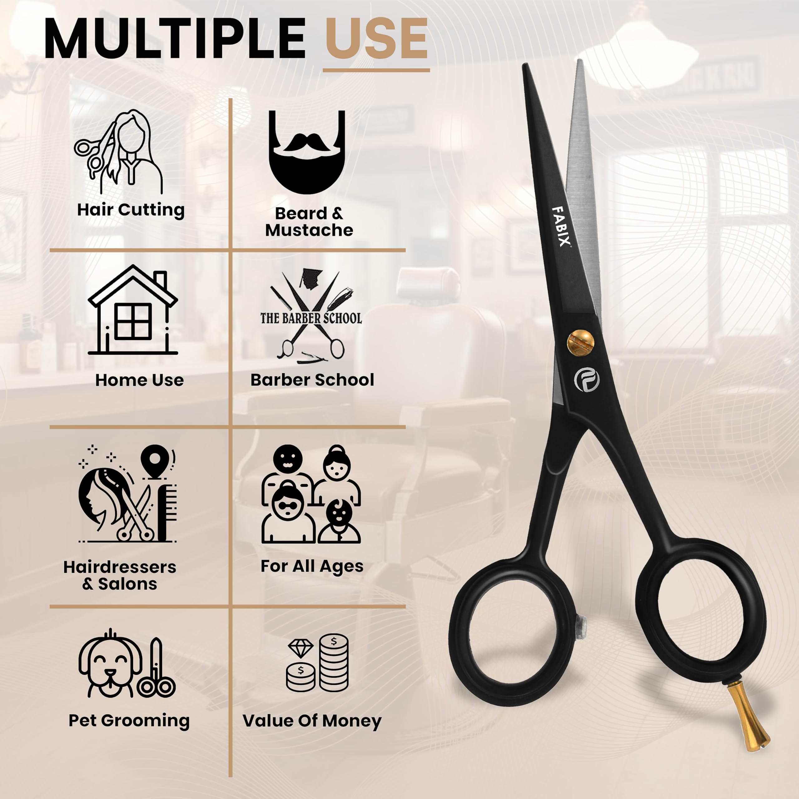 5” Professional Beard & Mustache Scissors Set with Beard Comb, Mustache Comb & Travel Pouch - Precision Grooming Scissors for Men's Facial Hair Care - Ideal for Home, Travel & Salon Use