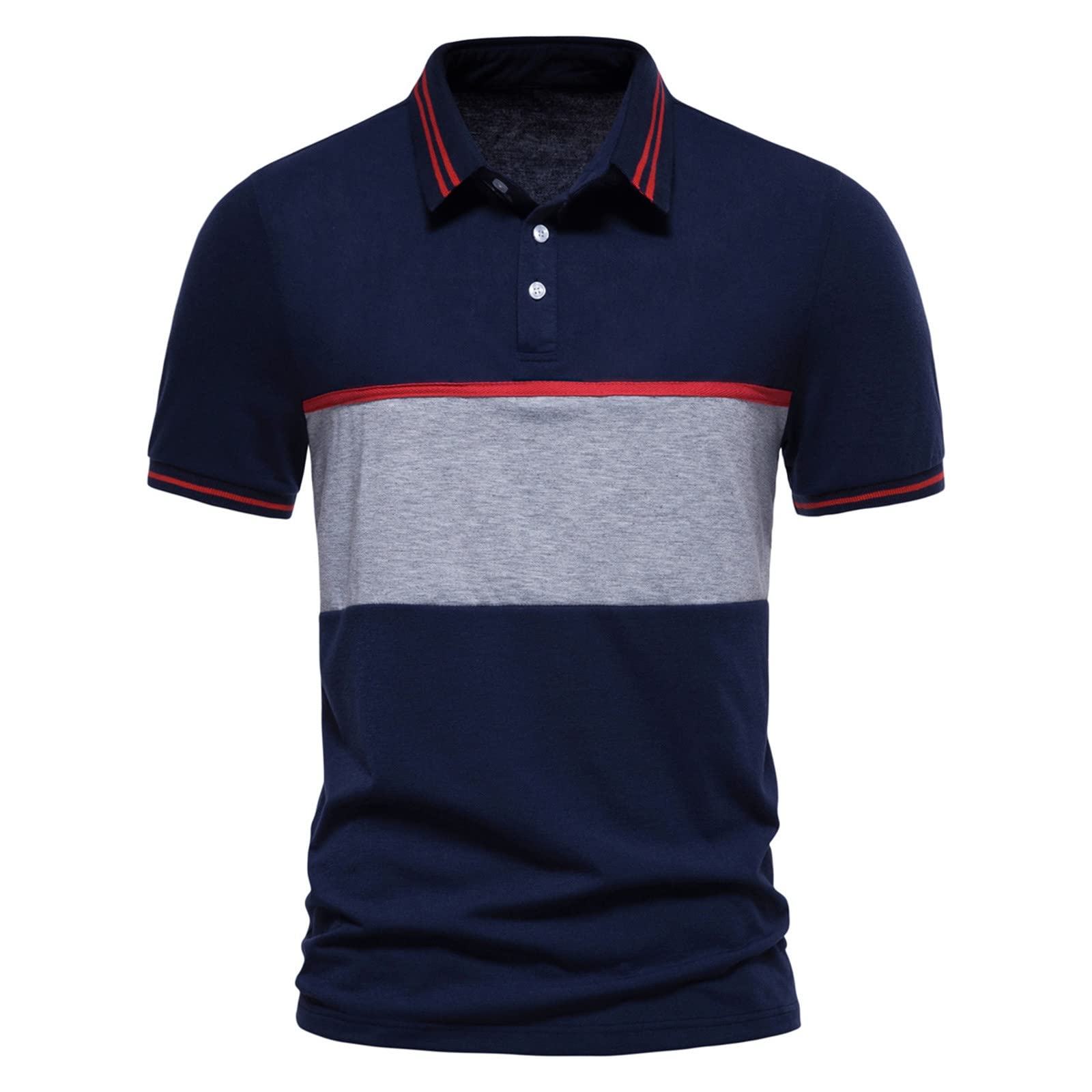 YZHM Men's Casual Short Sleeve Polo Shirts - Regular Fit Lapel Dress Shirt with Pocket, Striped Summer Tees for Work, Golf & Outdoor Activities