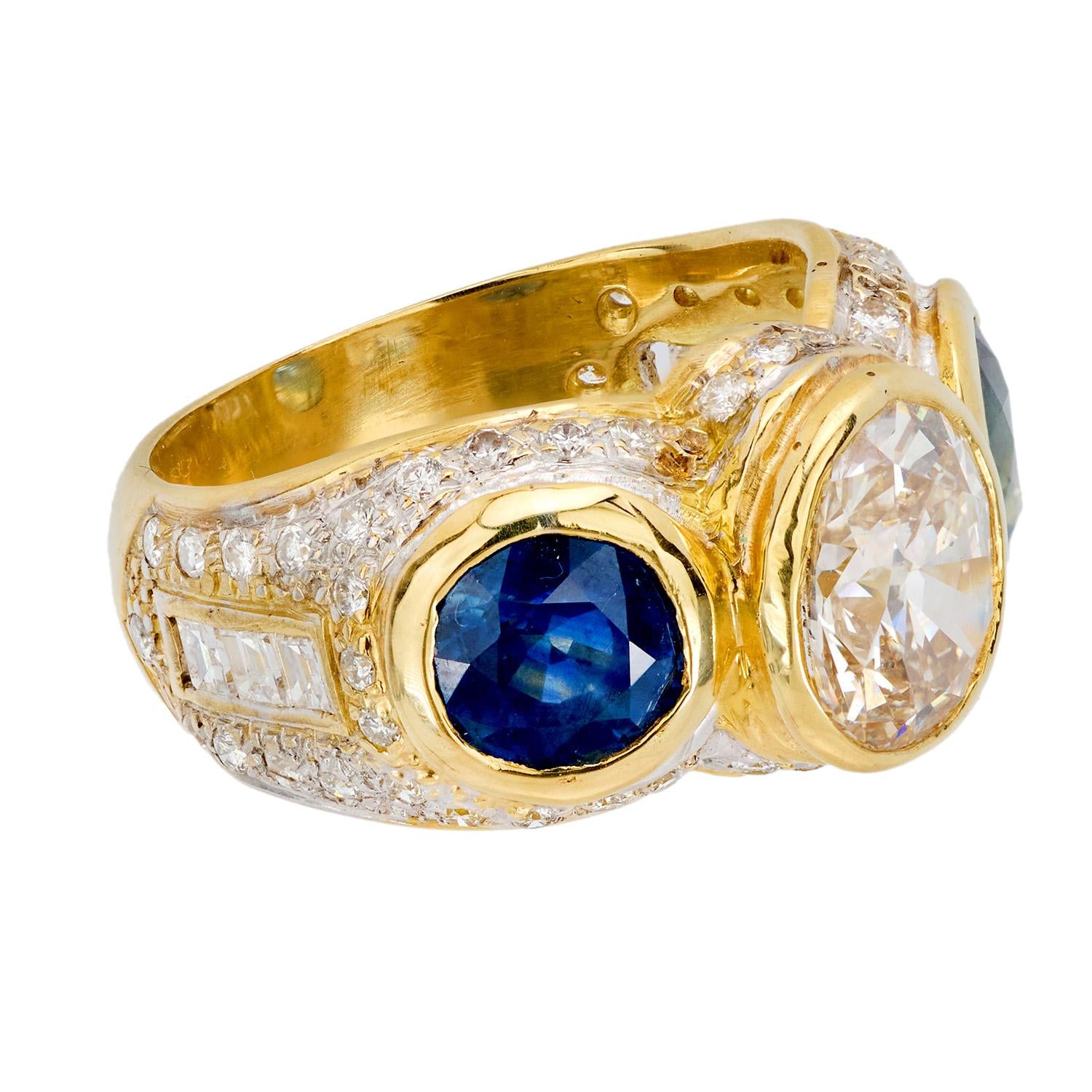 Vintage 18K Gold Diamond & Sapphire Statement Ring for Women - Elegant Cocktail Party Jewelry & Luxury Gift for Her