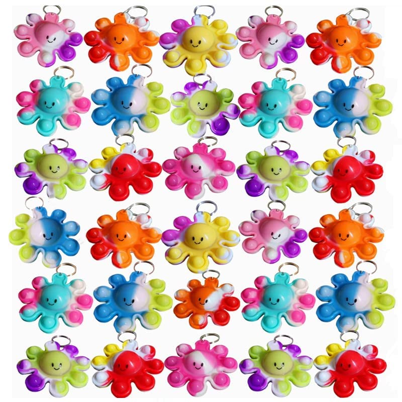 30 Pcs Mini Pop Octopus Keychain Toys Bulk - Cute Squishy Party Favors for Kids, Classroom Rewards, Carnival Prizes, Treasure Box Fillers - Perfect for Birthday Parties, School Events & Goodie Bags