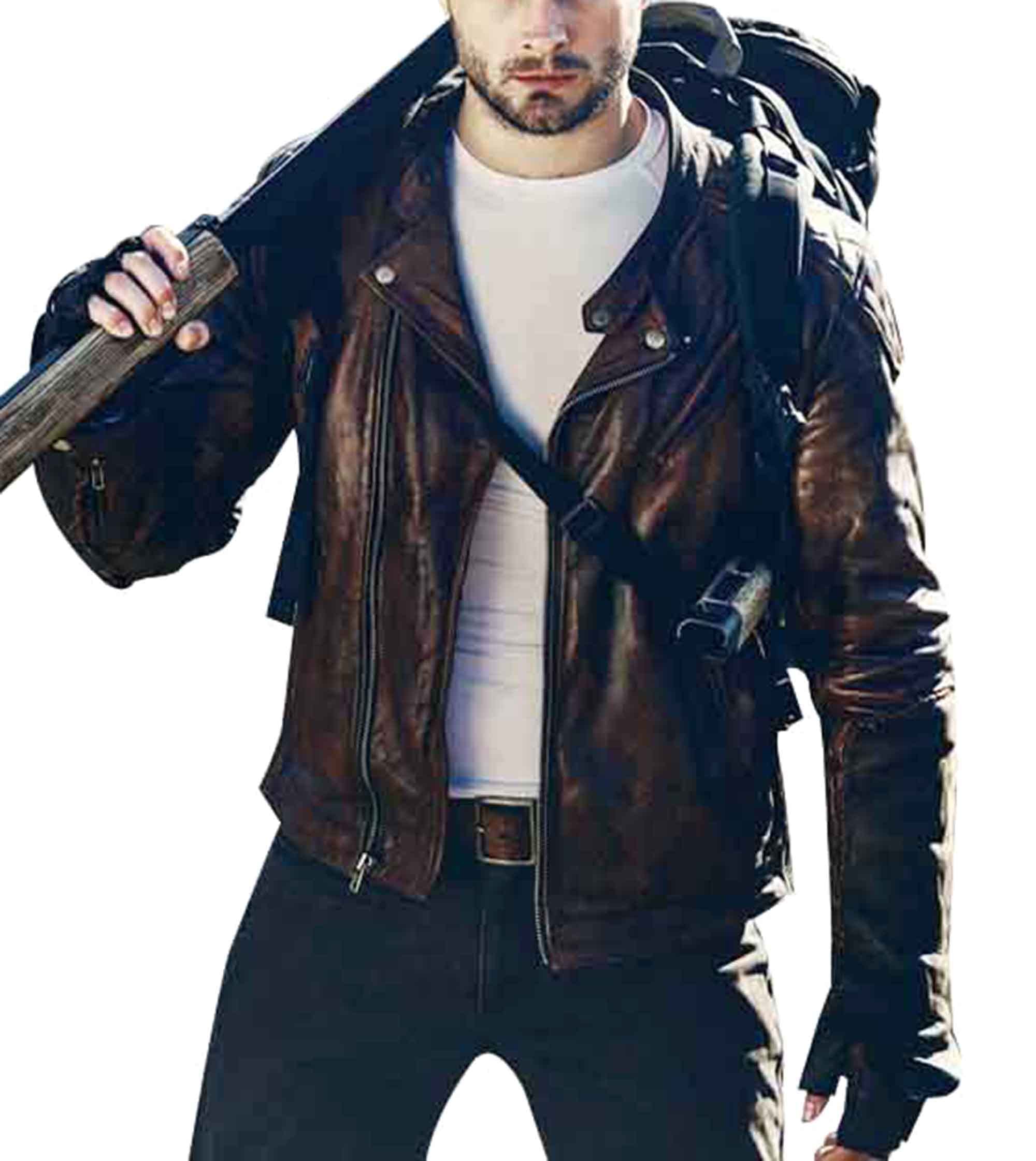Walking World Beyond Dead Season 2 Brown Biker Leather Jacket for Men - Felix WD Genuine Leather Motorcycle Jacket | Perfect for Riding, Cosplay & Fashion Outfits