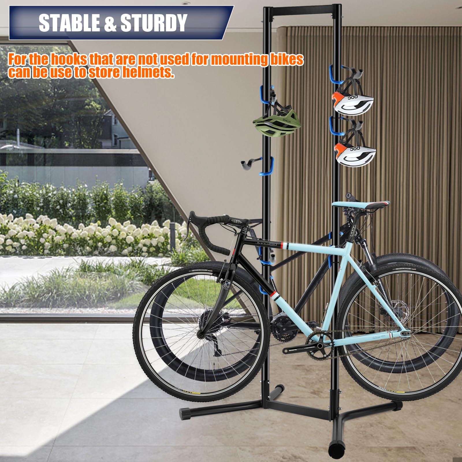 Heavy Duty Freestanding Bike Storage Rack for Garage - Holds 4 Bikes Up to 240lbs, Adjustable Arms Vertical Bike Stand for MTB & Road Bikes - Space Saving Gravity Bike Holder for Indoor Cycling Storage & Organization