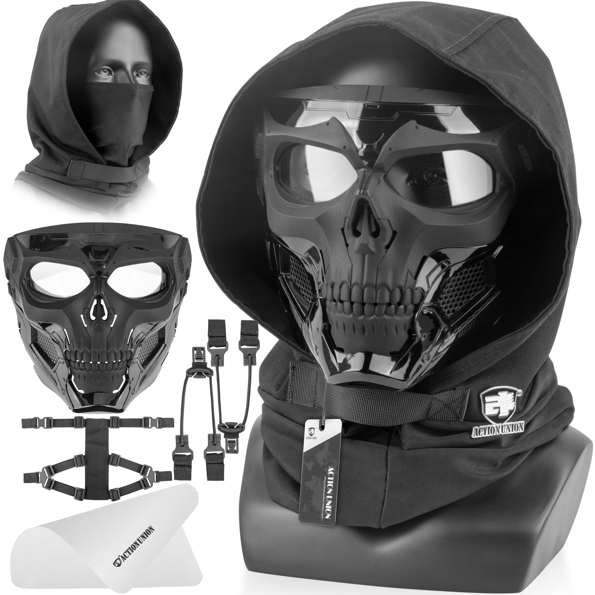ACTIONUNION Full Face Skull Balaclava Mask - Tactical Airsoft & Paintball Protective Gear for Men - Halloween Cosplay Costume Accessory (Perfect for Airsoft Battles, Paintball Games & Costume Parties)