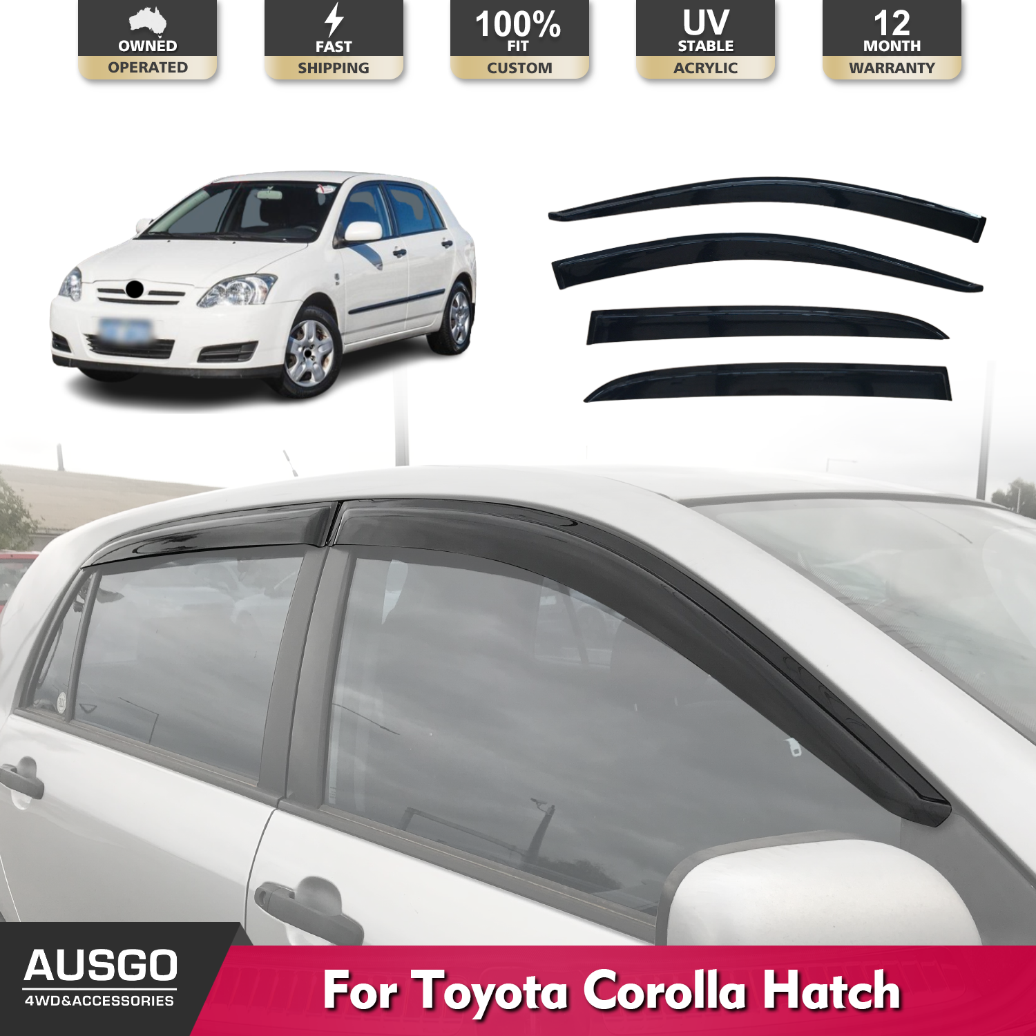 Weather Shields for Toyota Corolla Hatchback 2001-2007 | Rain Guards & Window Deflectors | Perfect for All-Weather Protection & Road Trips