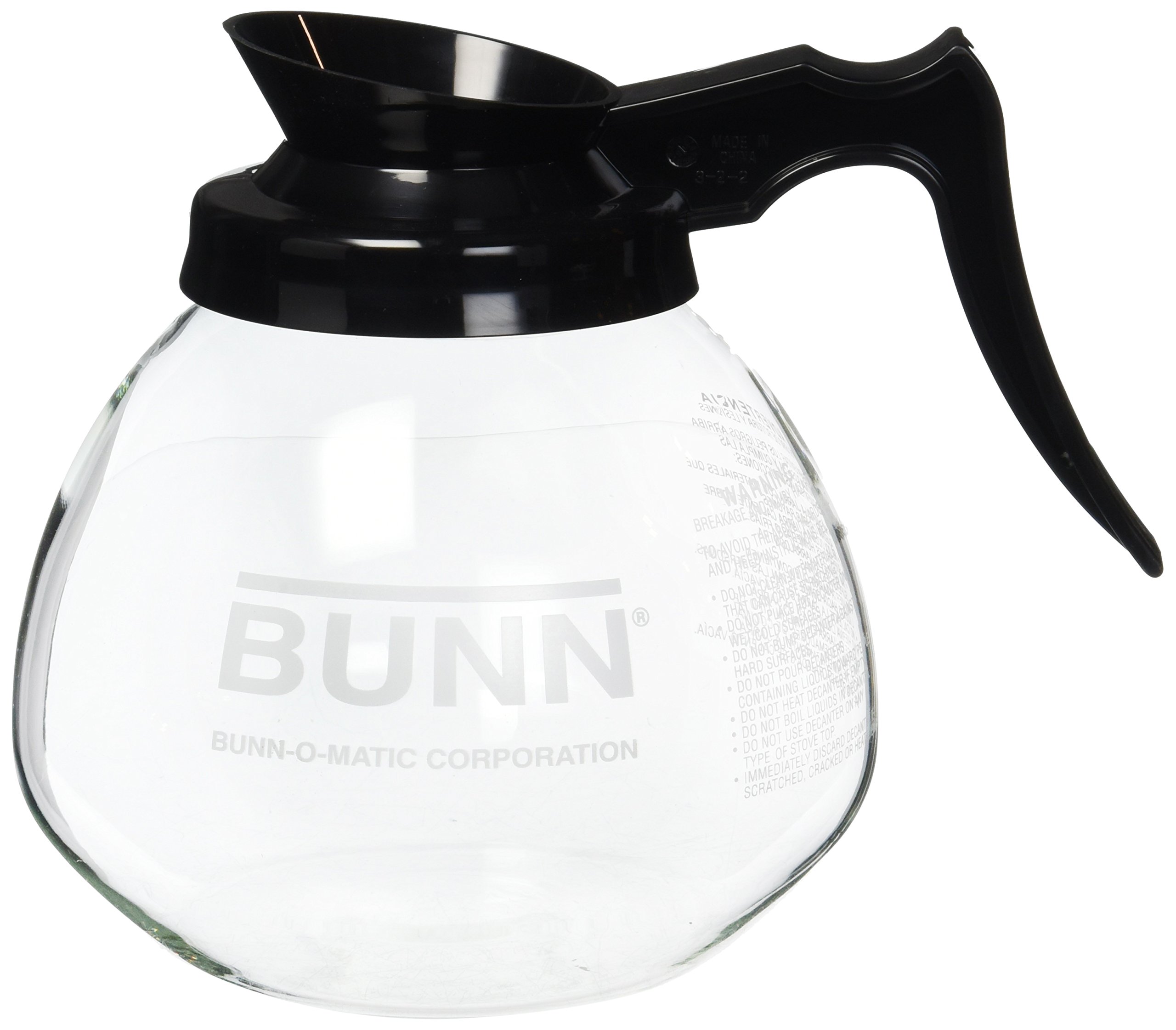 BUNN 12 Cup Standard Decanter Coffee Pot - Clear/Black Glass Carafe for Drip Coffee Makers - Perfect for Home, Office & Restaurant Use