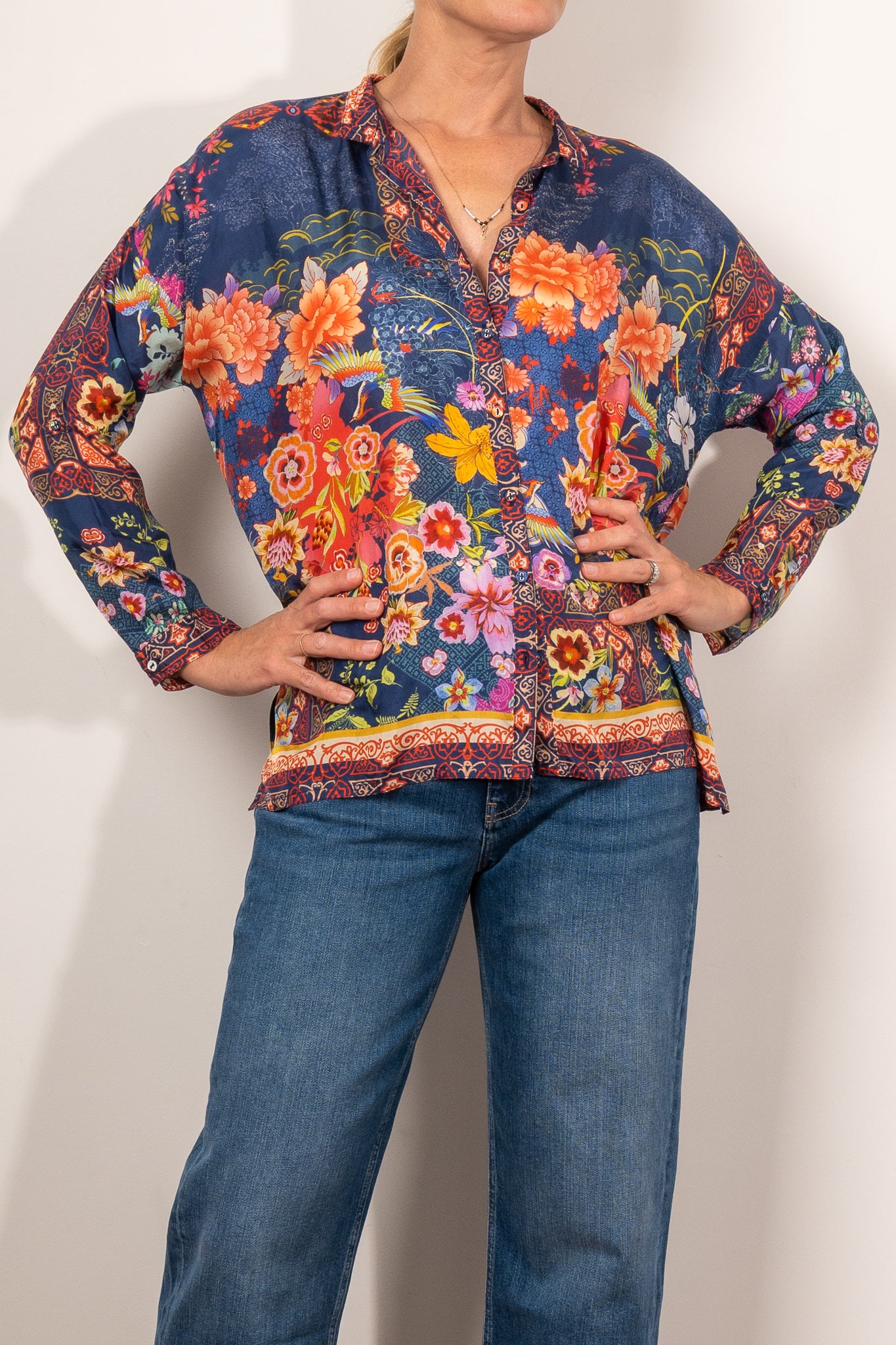 Johnny Was Audrey Oversized Blouse - Boho Flowy Women's Top for Casual & Dressy Occasions | Perfect for Beach, Office & Date Nights