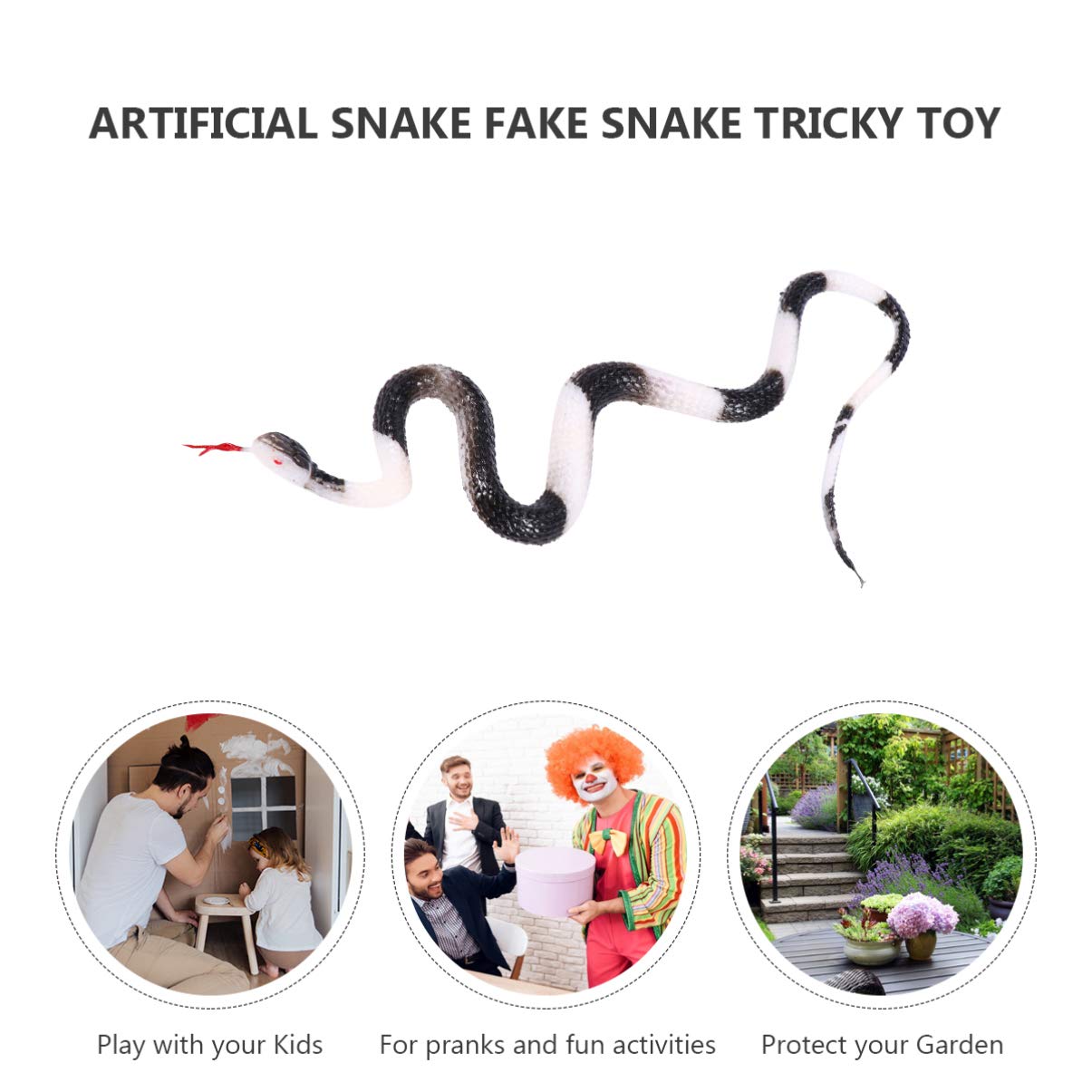 NUOBESTY Realistic Rubber Snake Toy - Scary Fake Snake for Halloween Pranks & Trick Props - Black & White - Perfect for Party Decorations, Jokes & Scare Tactics