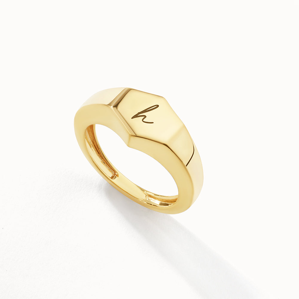 Personalized Engravable Hexagon Signet Pinky Ring in 14K Gold - Perfect for Gifts, Weddings & Special Occasions