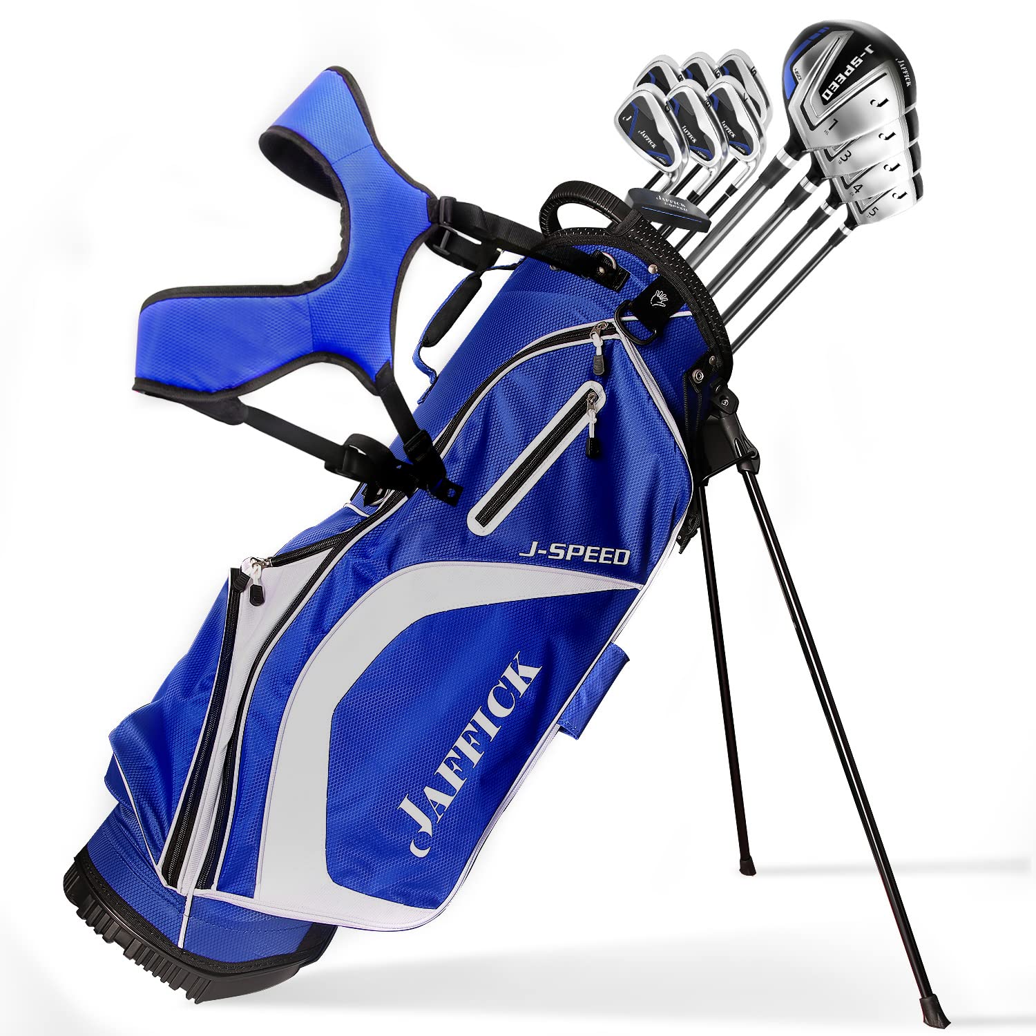 Jaffick 12-Piece Complete Golf Club Set for Men - Includes #3 Driver, Fairway Woods, 4 & 5 Hybrids, 6-9 Irons, Pitching & Sand Wedge, Putter & Stand Bag - Perfect for Beginners & Intermediate Golfers on the Course