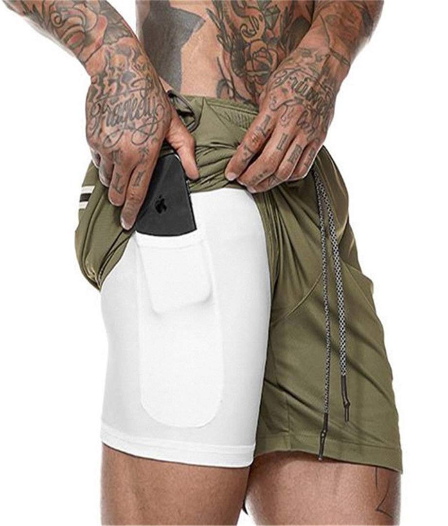 Men's 2-in-1 Running Shorts with Zippered Phone Pockets - Breathable Workout Training & Yoga Gym Shorts for Men - Perfect for Jogging, Gym Sessions and Outdoor Sports Activities