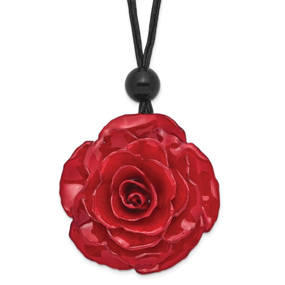18 Inch Black Cotton Cord Necklace with Lacquer Dipped Large Red Rose - Perfect for Valentine's Day Gifts, Weddings & Boho Fashion Accessories