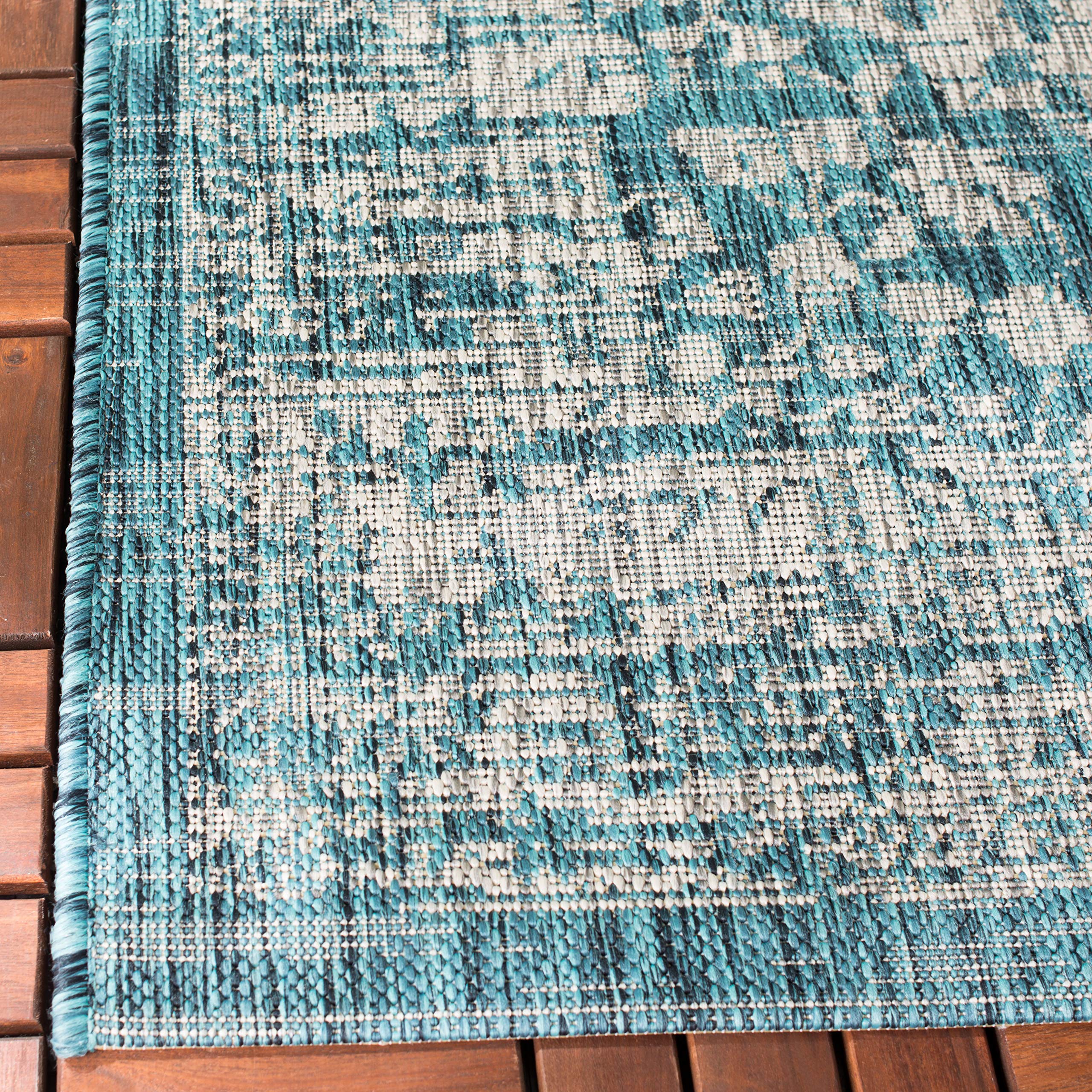 SAFAVIEH Courtyard Collection 8' x 10' Teal & Cream Area Rug - Waterproof Indoor Outdoor Rug for Patio, Backyard, Mudroom - Easy to Clean & Durable (CY8720)