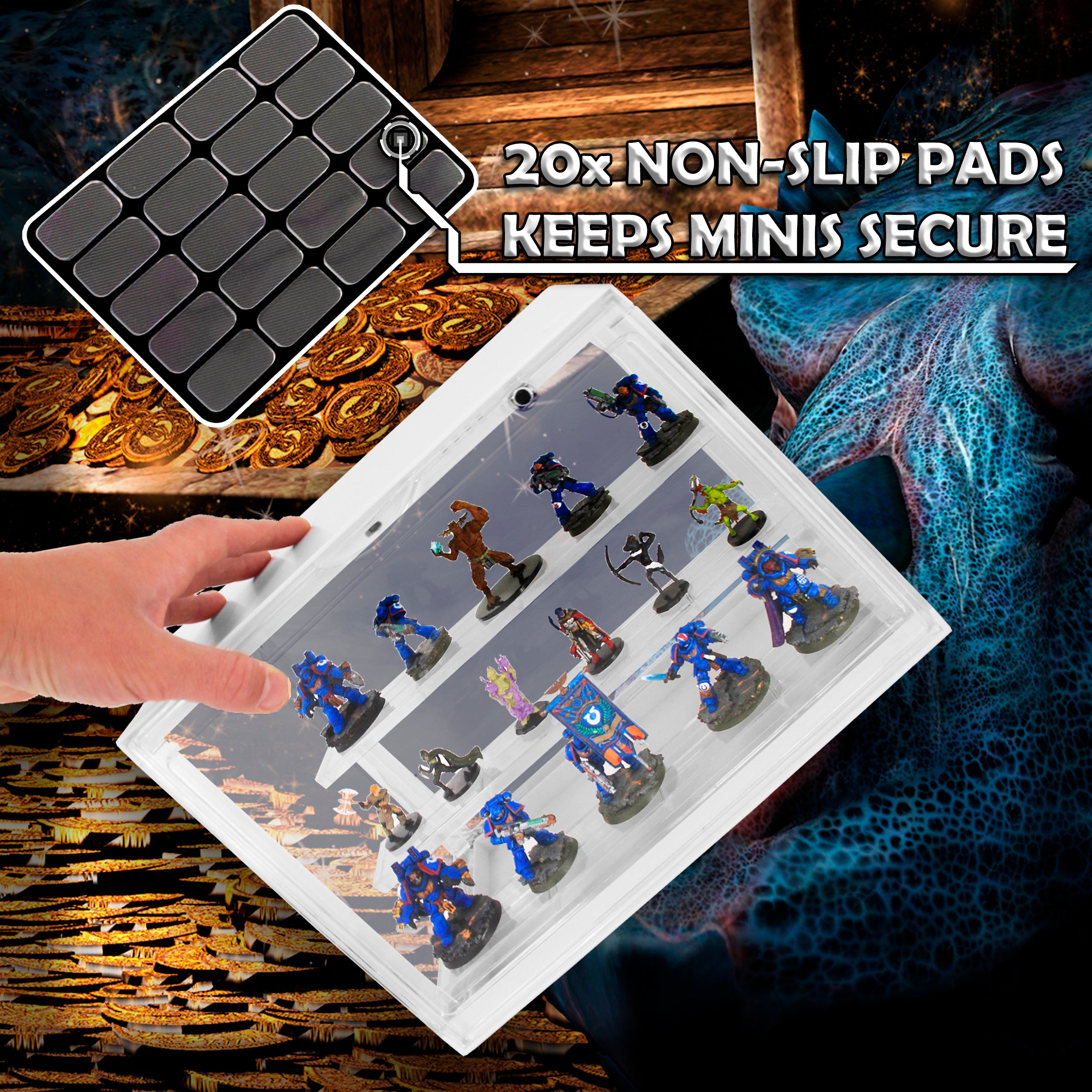 3-Tier Clear Acrylic LED Display Case for Miniatures with 20 Non-Slip Grip Pads - Perfect for Collectible Figures, Jewelry & Home Decor Showcase