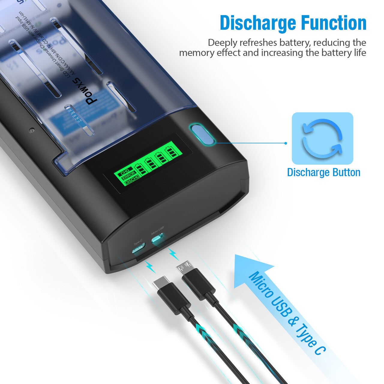Smart LCD Universal Battery Charger for C, D, AA, AAA, 9V Batteries - Fast Charging with Digital Display - Perfect for Home, Office, Toys, and Emergency Kits
