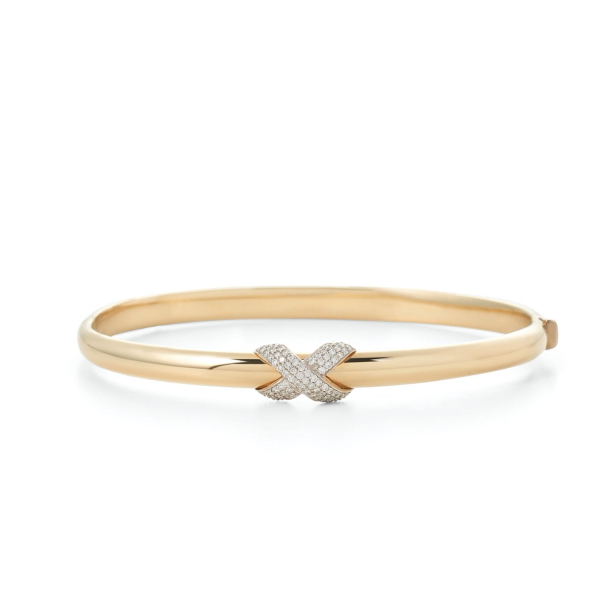 14K Gold Diamond Cross Hinged Bangle Bracelet for Women - Elegant Jewelry Gift for Anniversary, Wedding & Special Occasions
