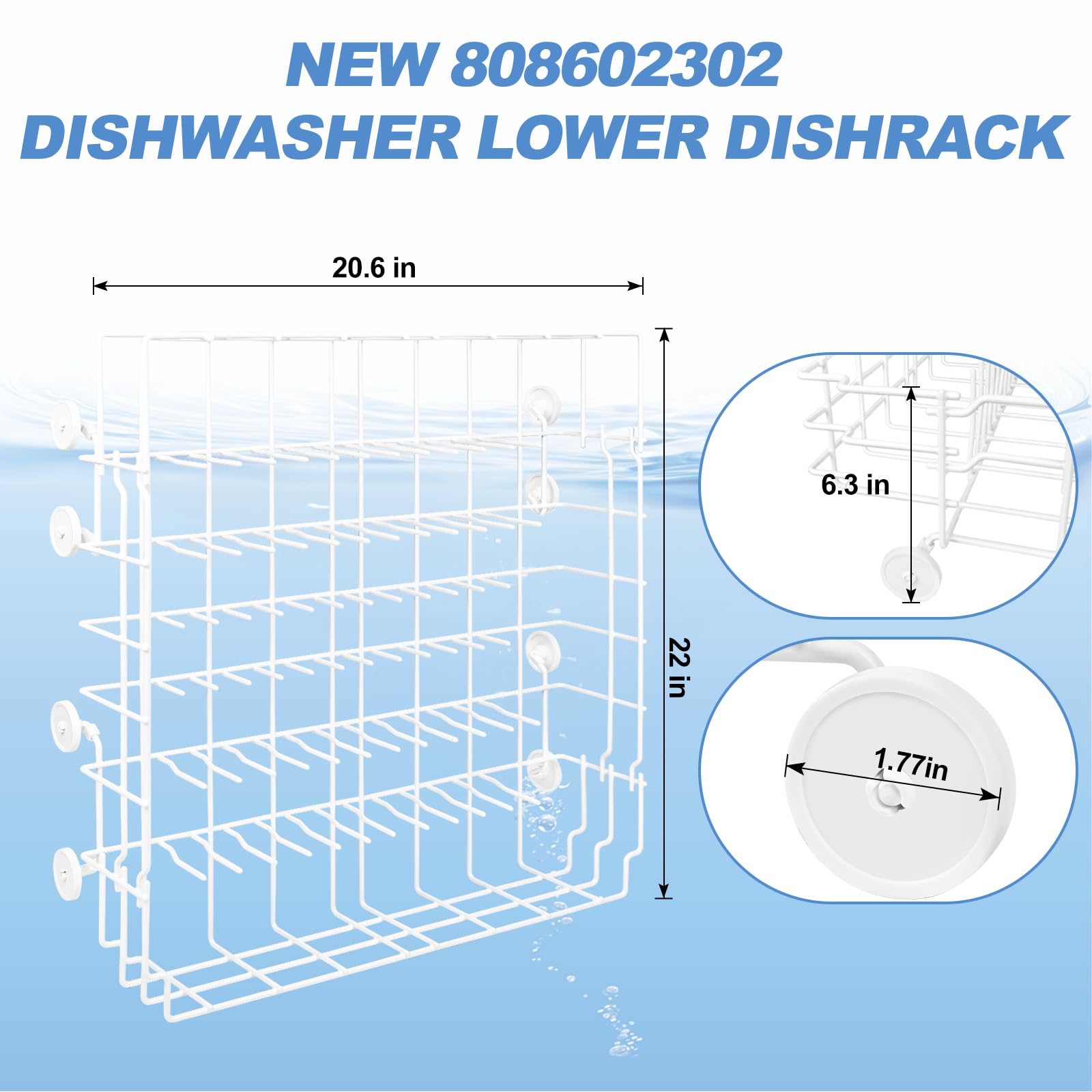 Upgrade 808602302 Lower Dishrack Assembly for Kenmore & Frigidaire Dishwashers - Compatible with 154174501 Wheels, Replaces 154432602/154432601/154319706 - Durable Dishwasher Bottom Basket with 1-Year Warranty - Perfect for Kitchen Dish Organization & Replacement Parts