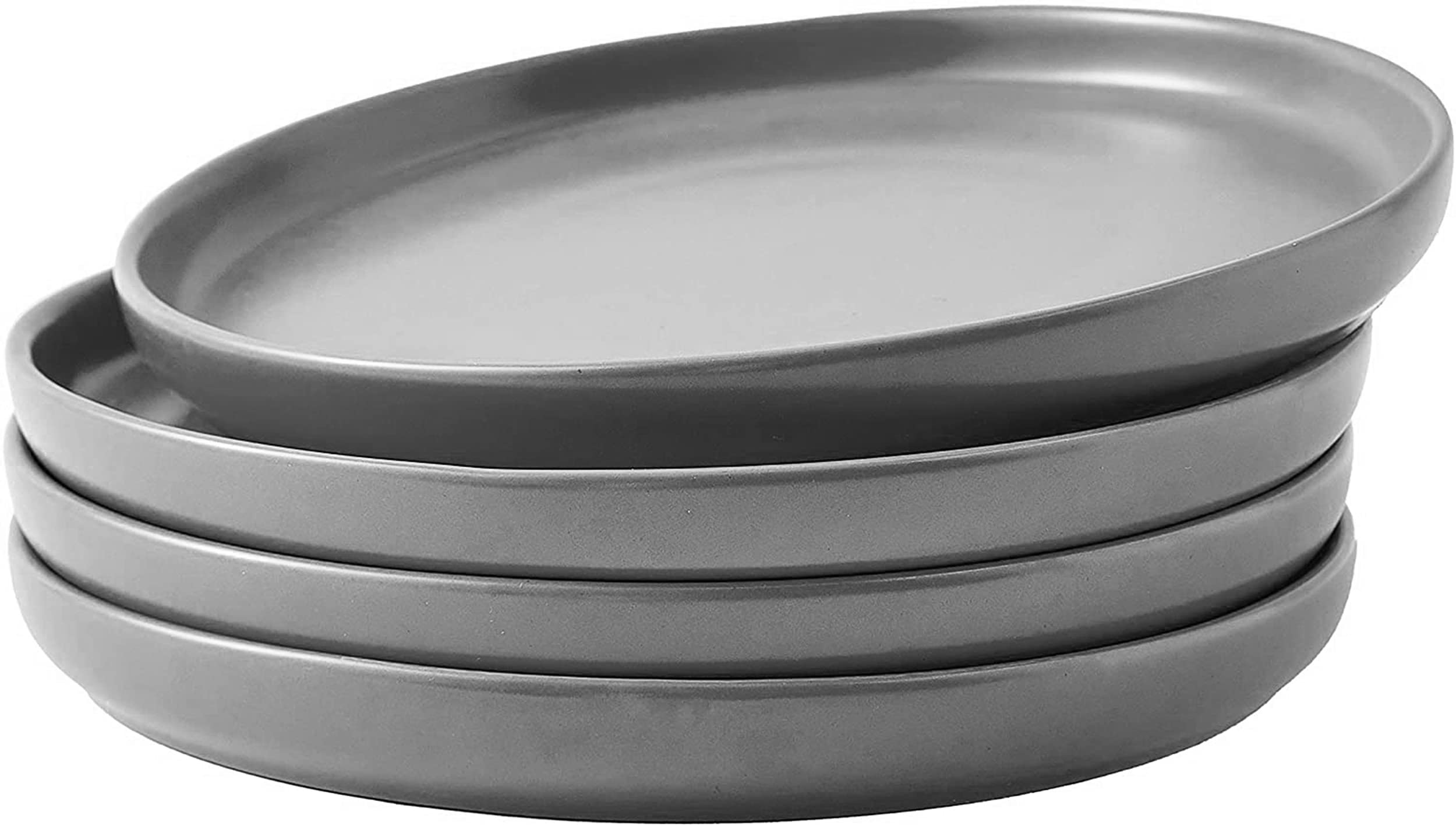 Bruntmor Set of 4 Elegant Matte 6-Inch Round Ceramic Dinner Plates - Restaurant Quality Serving Dishes in Grey - Perfect for Fine Dining, Home Entertaining & Wedding Receptions