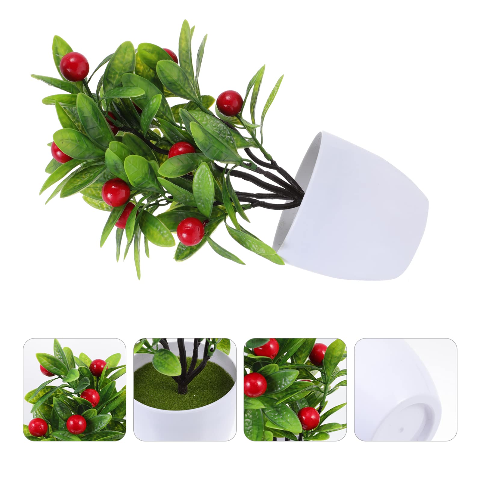 VOSAREA 2PCS Artificial Bonsai Tree - Mini Lifelike Lucky Tree with Red Fruits, Tabletop Decor for Home & Office, Feng Shui Greenery Decoration for Desk, Shelf, Living Room, Bedroom