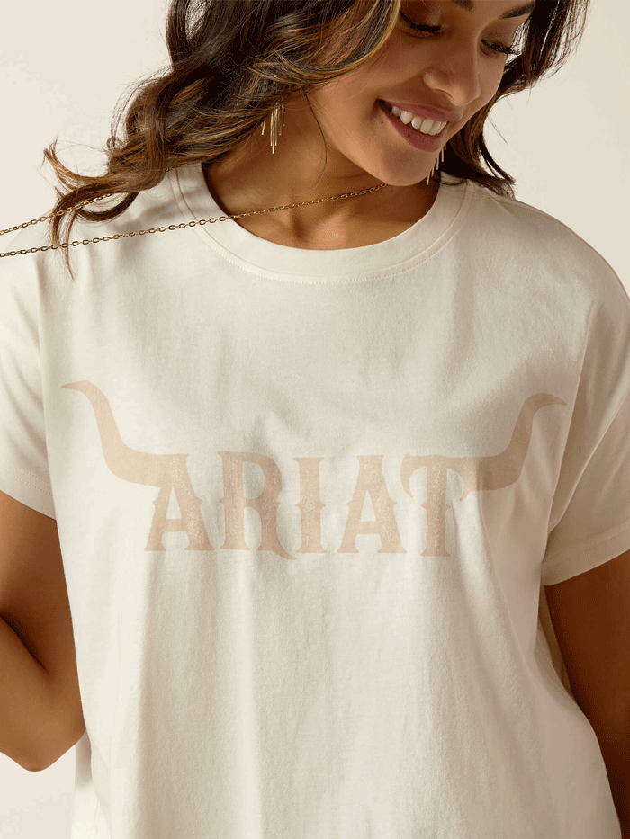 Ariat Women's Wild Hat T-Shirt - Comfortable Cotton Tee in Coconut Milk Ivory for Western Fashion & Outdoor Activities
