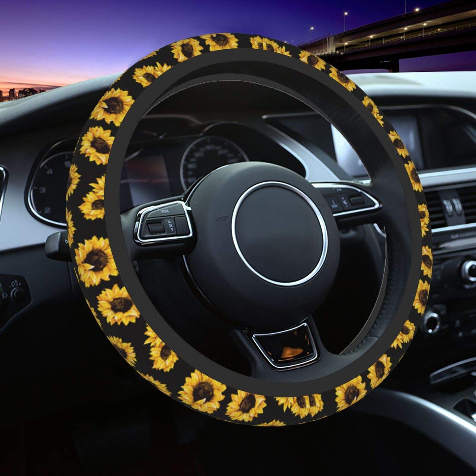 **Non-Slip Neoprene Steering Wheel Cover – Universal 15 Inch Sunflower Design for Cars, Trucks & SUVs – Perfect for Comfort, Grip & Style While Driving**