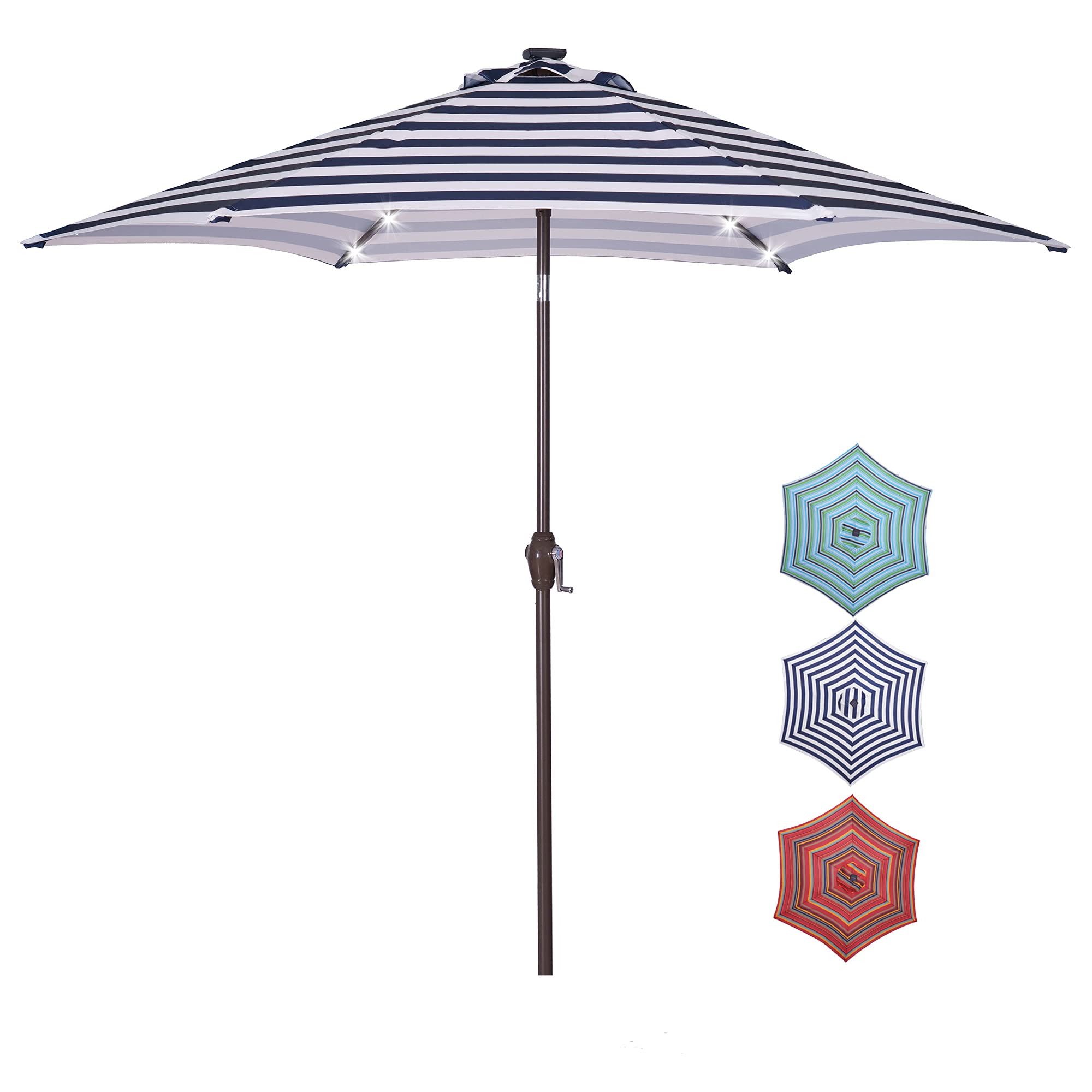 SINCETHEN 8.7-Ft Outdoor Patio Market Umbrella with Push Button Tilt, Crank & 24 LED Lights - Red Stripes for Garden, Poolside & Backyard Dining