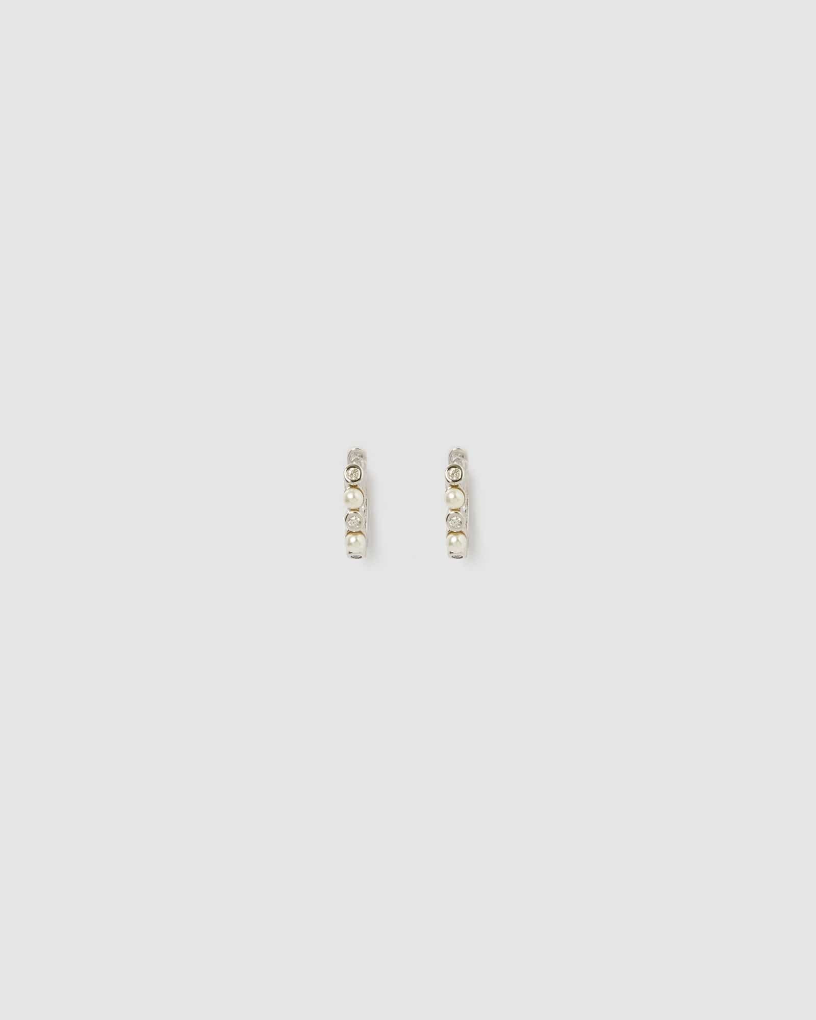 Izoa Candice Huggie Silver Pearl Earrings for Women - Elegant Pearl Hoop Earrings for Everyday Wear, Gift Giving & Special Occasions