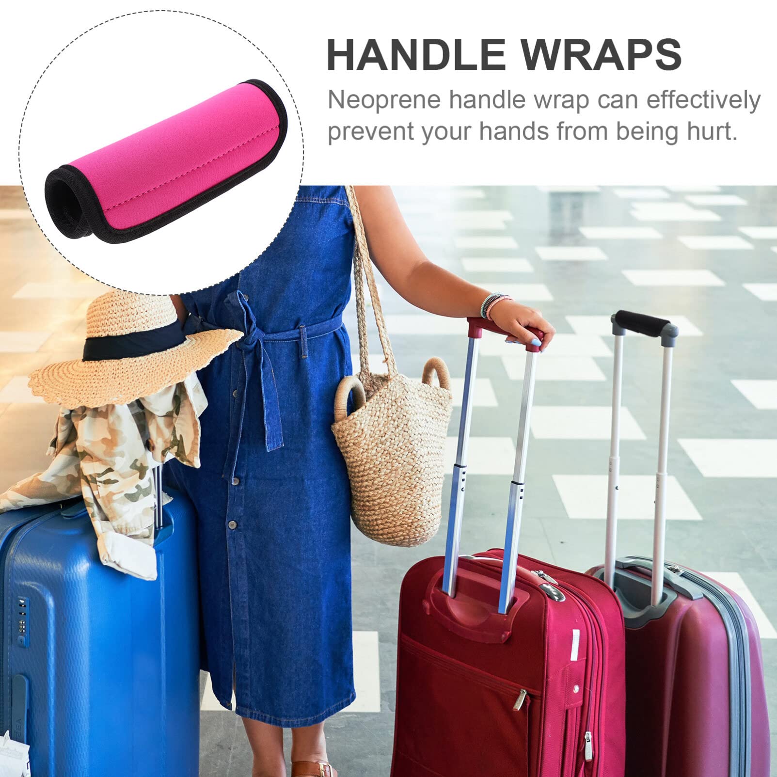 Neoprene Luggage Handle Wraps - Comfortable Suitcase Grip Covers with Unique Design for Travel Bags, Laptop Cases & Briefcases (Black Rosy) | Perfect for Business Trips, Vacations & Daily Commute