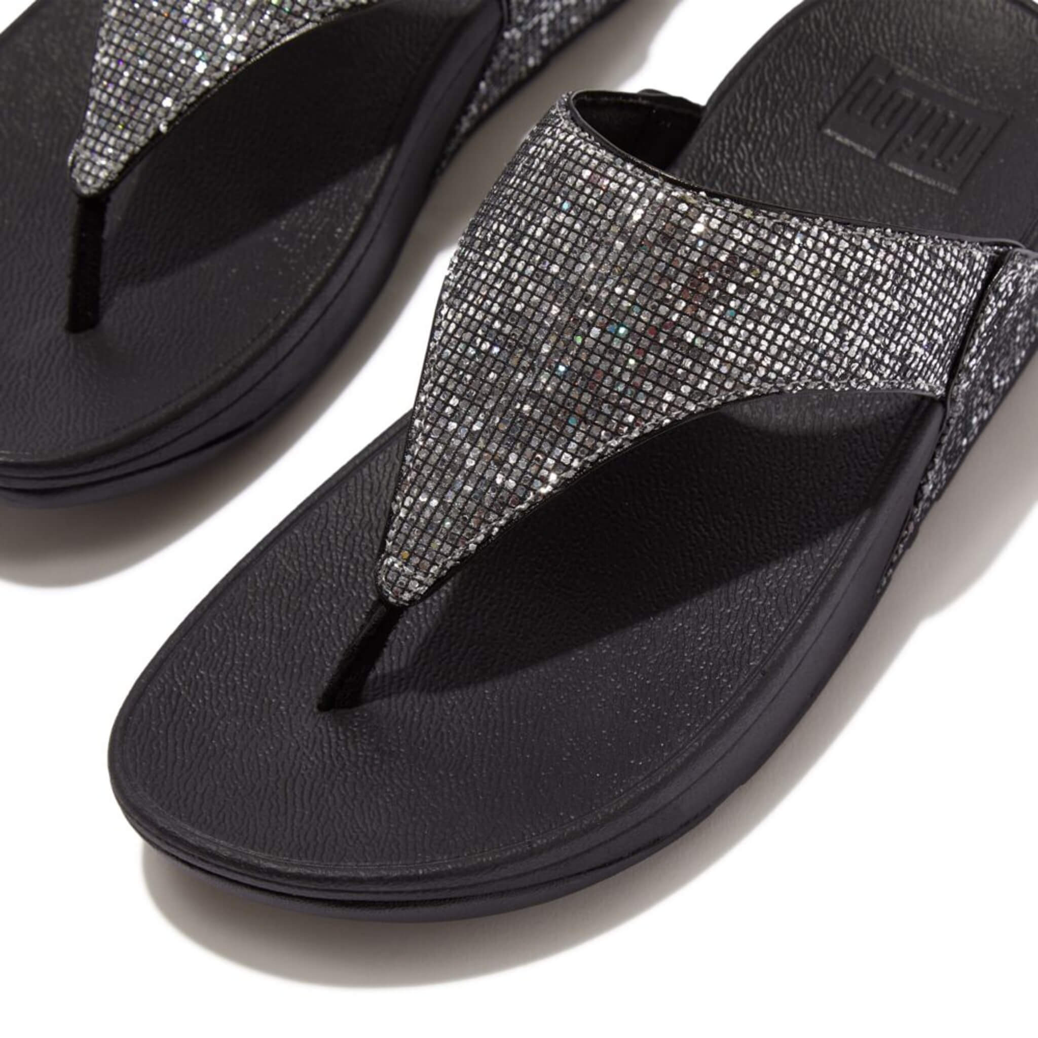 FitFlop Lulu Glitterball Sandals for Women - Sparkly Silver Comfort Flip Flops | Perfect for Beach, Pool, and Summer Vacation Outfits