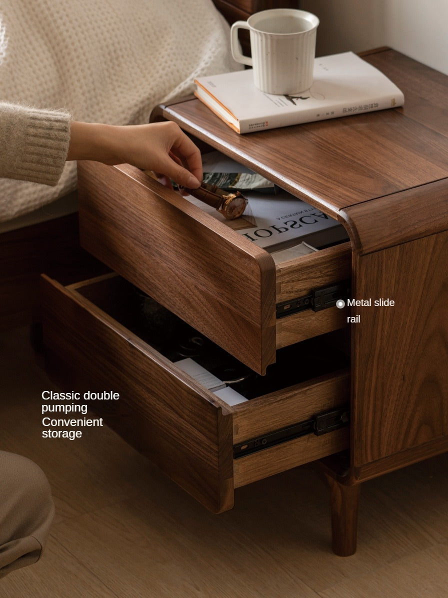 Black Walnut Solid Wood Minimalist Nightstand - Modern Bedside Table with Drawer for Bedroom, Living Room & Office - Durable & Stylish Storage Solution