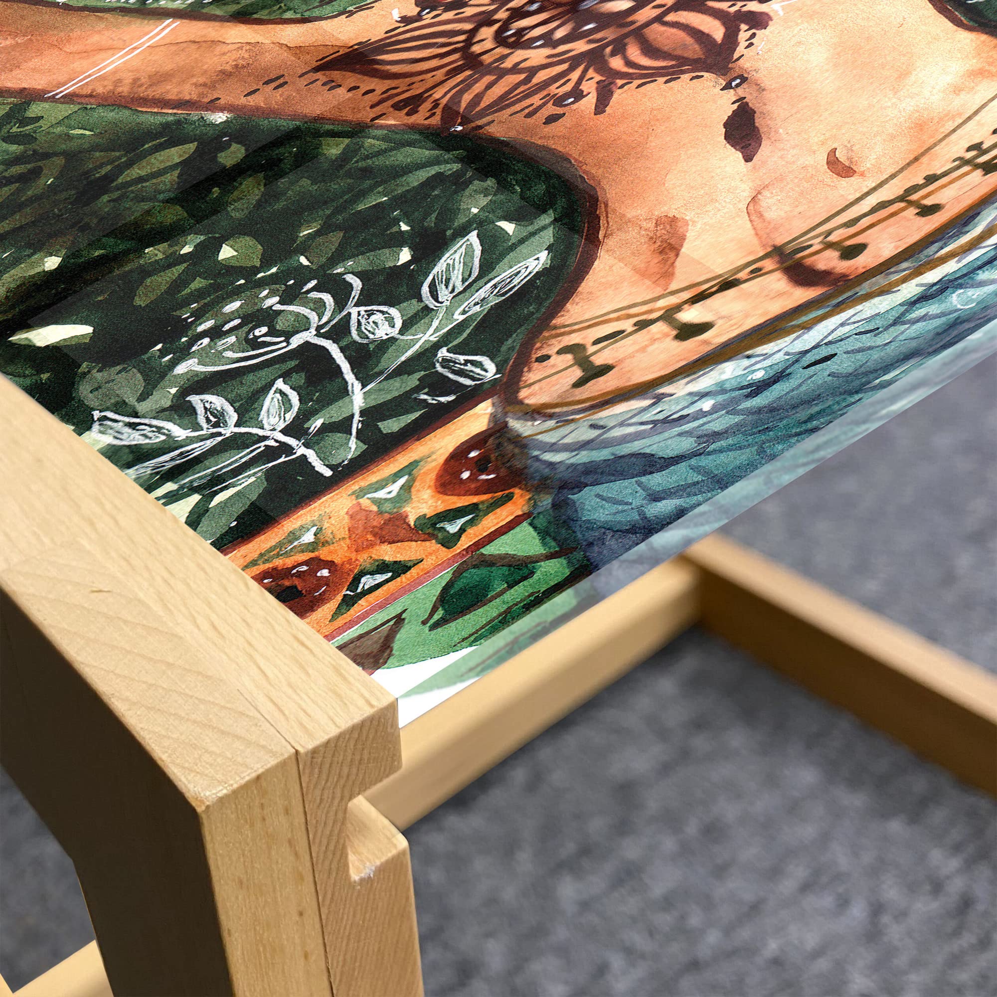 Bohemian Yoga Coffee Table - Acrylic Glass & Wood Frame for Office & Dorm Decor