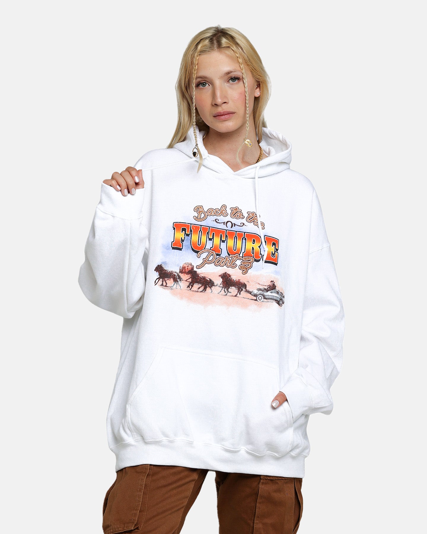 Back To The Future 3 Hoodie - Vintage Movie Merchandise - White Cotton Pullover for Men & Women - Perfect for Cosplay, Movie Nights & 80s Retro Fashion