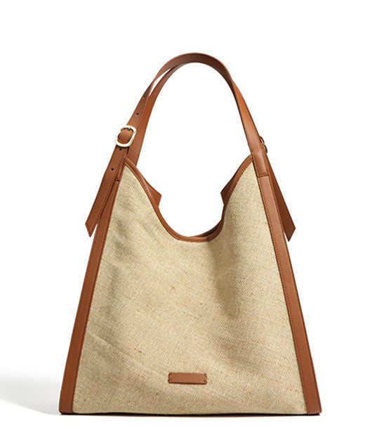 Stylish Women's Leather & Linen Tote Bag - Fashionable Handbag for Work, Travel & Everyday Use | Durable & Lightweight Shoulder Bag for Women
