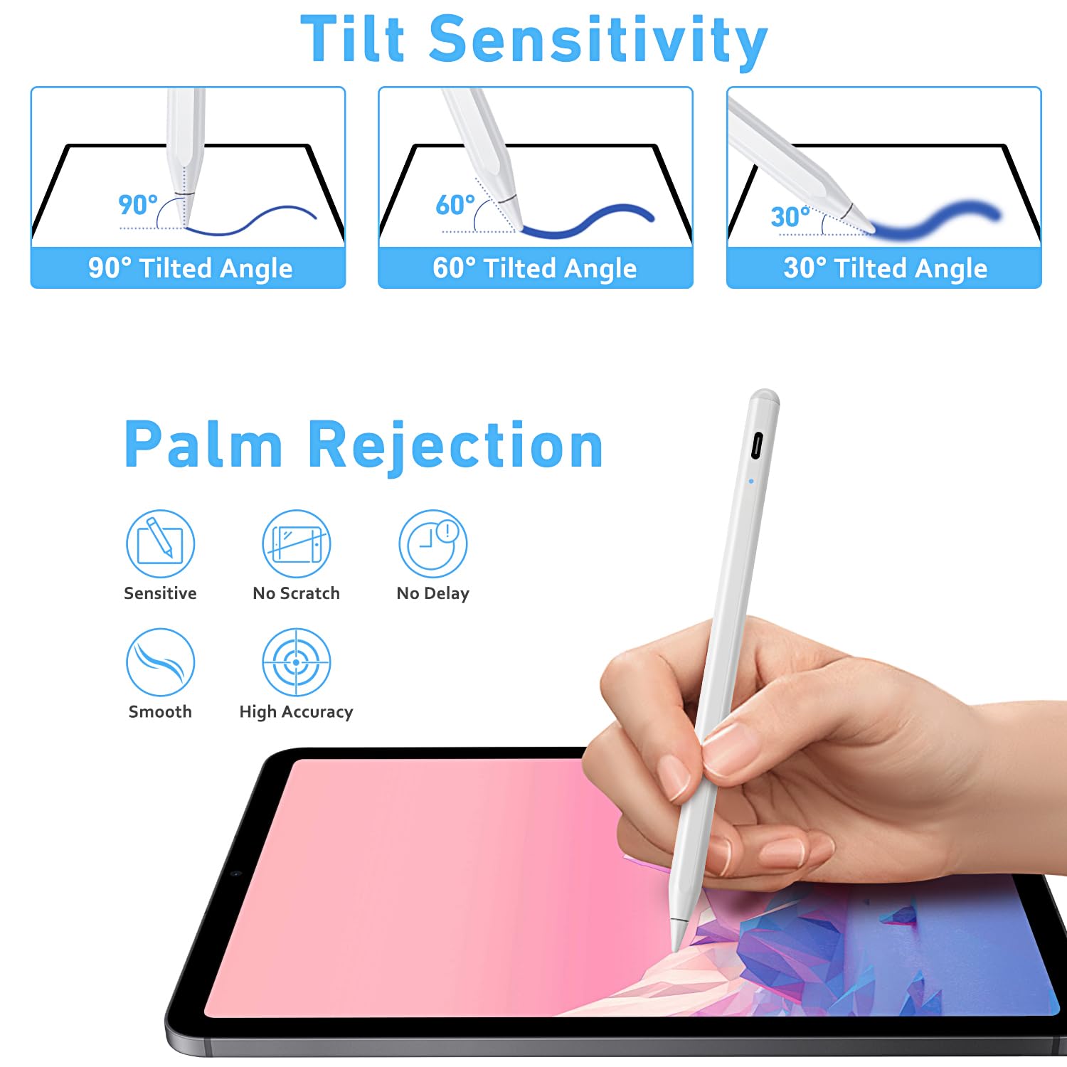 **Apple Pencil Alternative - Stylus Pen for iPad Pro/Air/Mini (2018-2022) with Fast Charging, Palm Rejection & Tilt Sensor | Magnetic Design for Drawing, Note-Taking & Digital Art**    *(Note: This optimized title includes SEO-friendly keywords, translates any Chinese terms to English, and adds usage scenarios like drawing, note-taking, and digital art.)*
