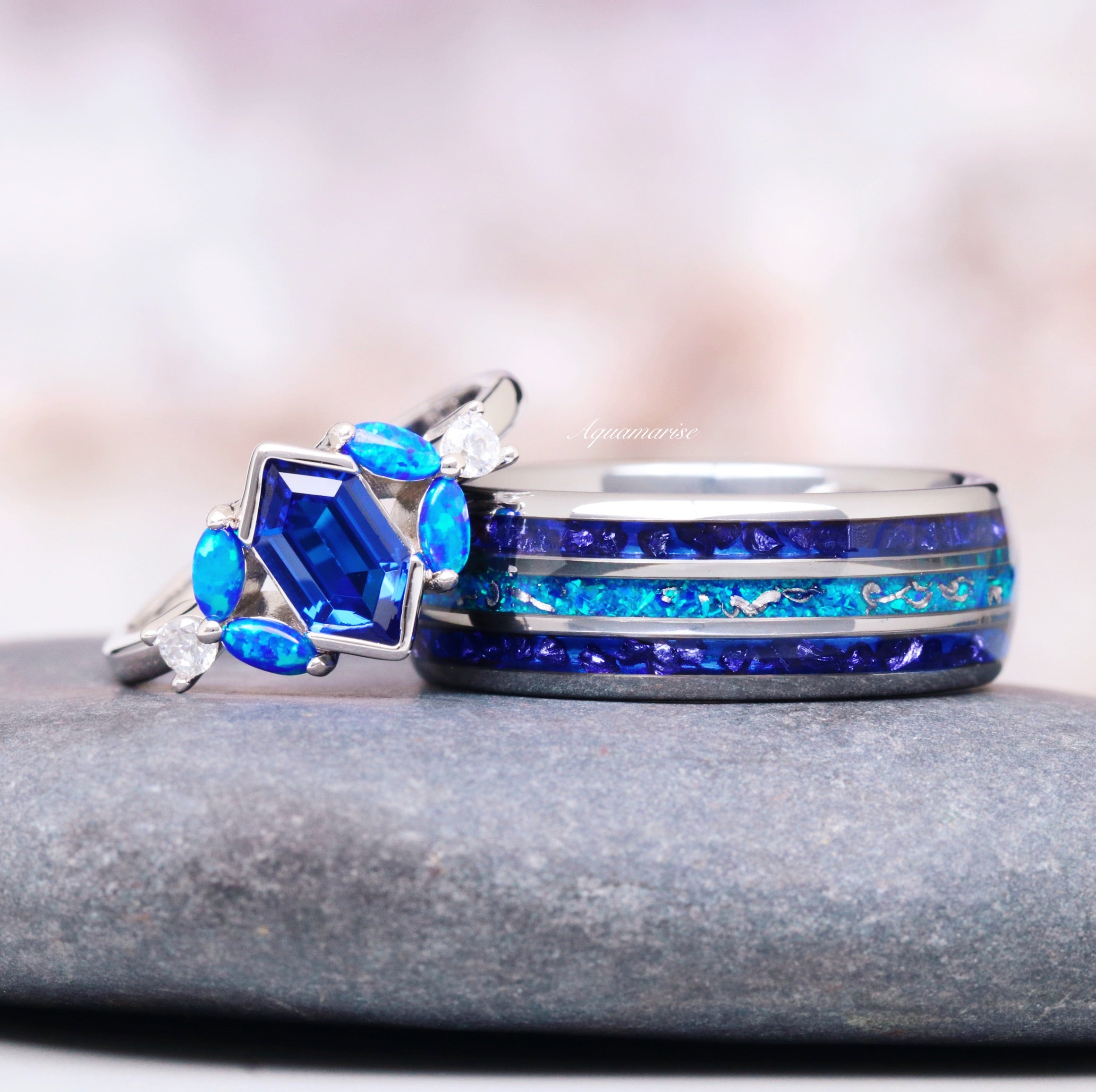 Exquisite Blue Fire Opal & Sapphire Engagement Ring in Sterling Silver - Perfect for Proposals, Anniversaries & Special Occasions