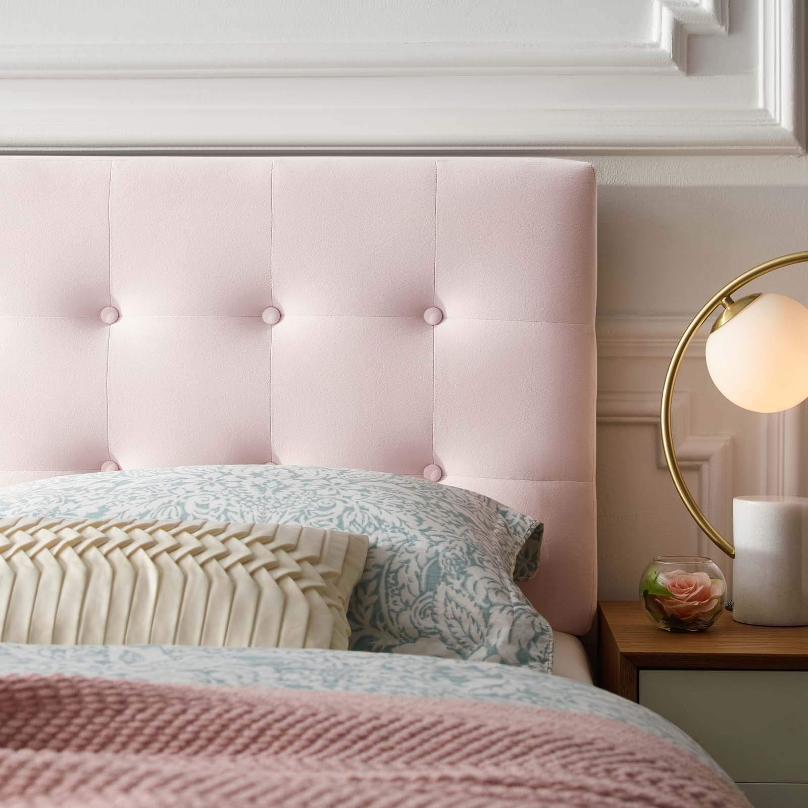 Modway Emily Queen Size Upholstered Headboard - Pink Velvet with Biscuit Tufting for Bedroom Decor | Luxurious Bed Frame Accent for Master & Guest Rooms