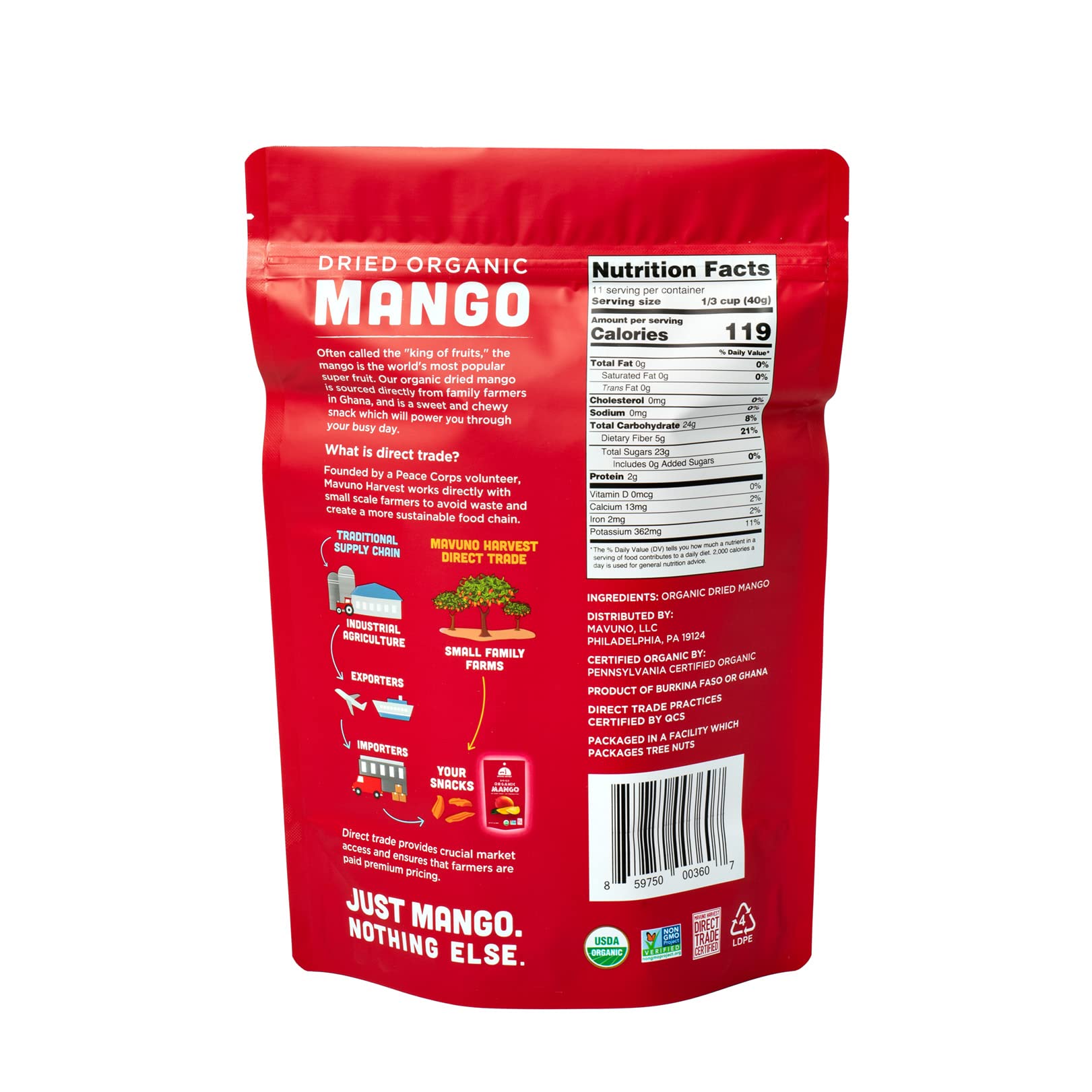 Organic Dried Mango Slices by Mavuno Harvest | Unsweetened Vegan Snacks | Gluten Free, Non-GMO Healthy Fruit Snacks for Kids & Adults | 1lb Resealable Bag | Perfect for Lunchboxes, Hiking & On-the-Go Snacking