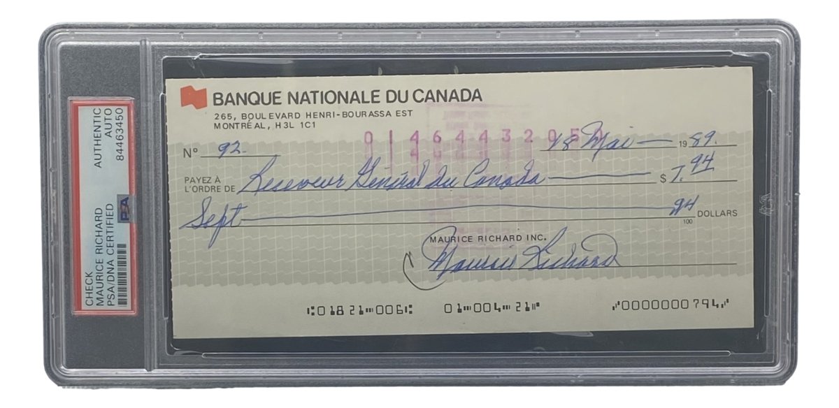 Authentic Maurice Richard Signed Montreal Canadiens Bank Check #92 - PSA/DNA Certified Hockey Memorabilia for Collectors & Sports Fans - Perfect for Display, Investment & Gift Giving
