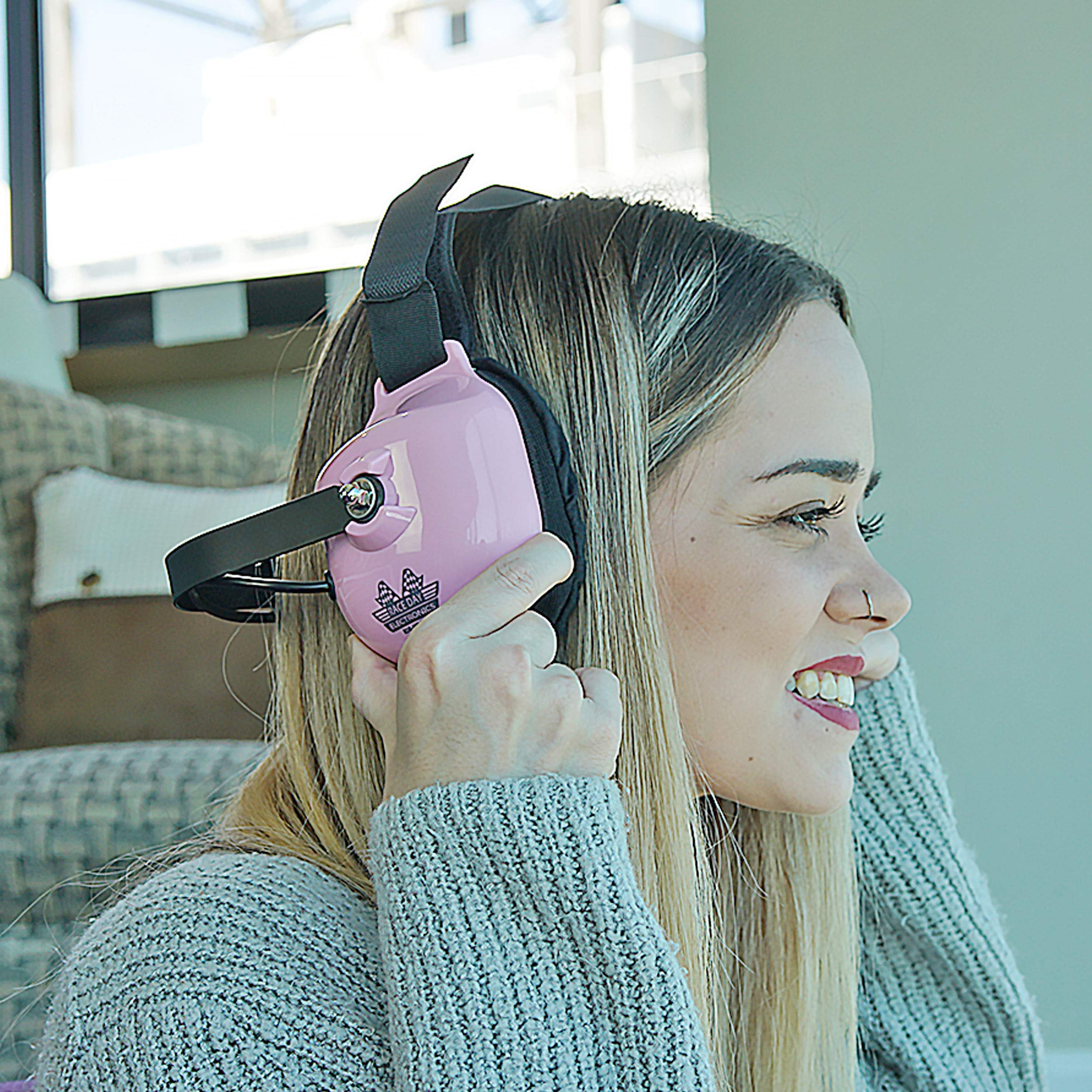 Noise-Reducing Race Scanner Headphones - Pink Wireless Earbuds for Motorsports, Aviation & Police Communications - RDE-058-PINK - Perfect for Racing Enthusiasts, Pilots & First Responders