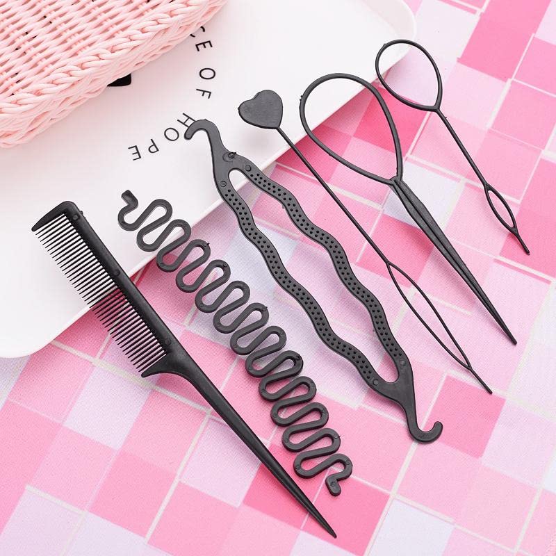 ASG 6-Piece Hair Braiding Tool Kit for Ponytails & French Braids – DIY Hair Styling Accessories with Hair Loops & Tail Tools – Perfect for Salon, Home Use & Travel Styling