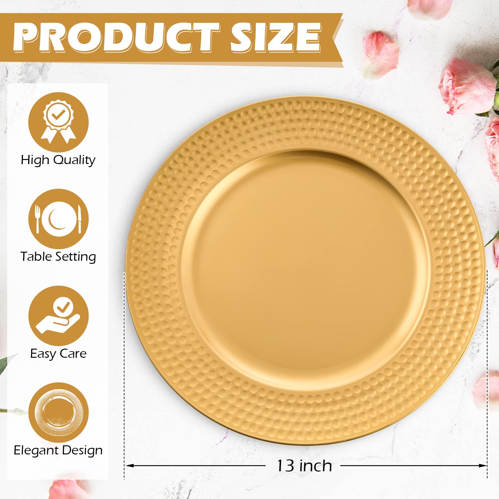 18-Piece 13-Inch Gold Plastic Charger Plates Set - Elegant Round Dinner Plates for Weddings, Parties, Thanksgiving & Restaurant Events - Perfect for Formal Dining & Holiday Table Decor