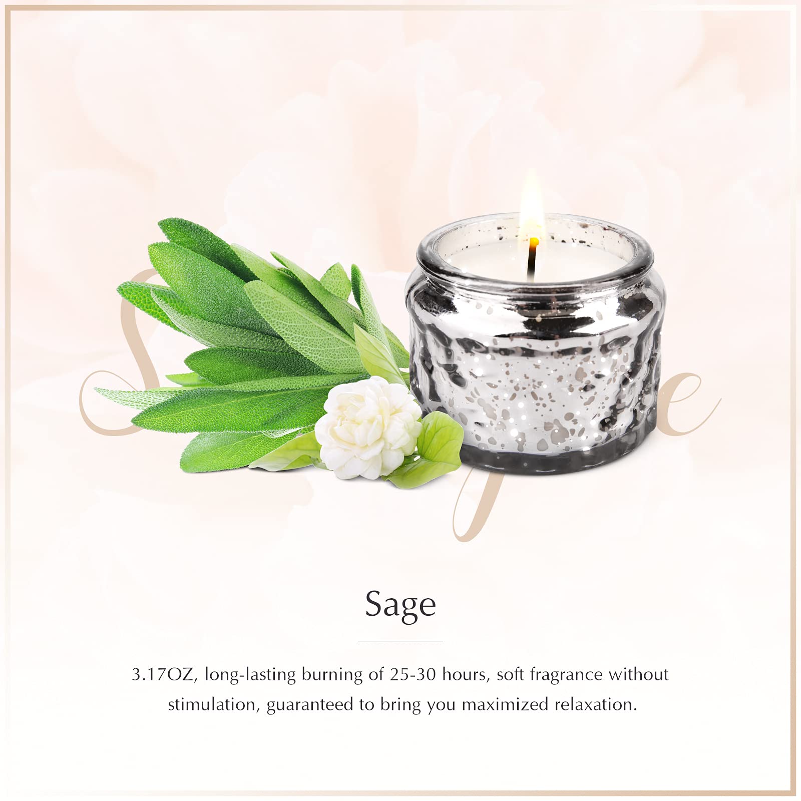 Romantic Sage & Sea Salt Scented Soy Candle with Essential Oils | 100% Natural Smokeless Candle for Sleep & Relaxation | Aromatherapy for Bedroom, Bath & Meditation