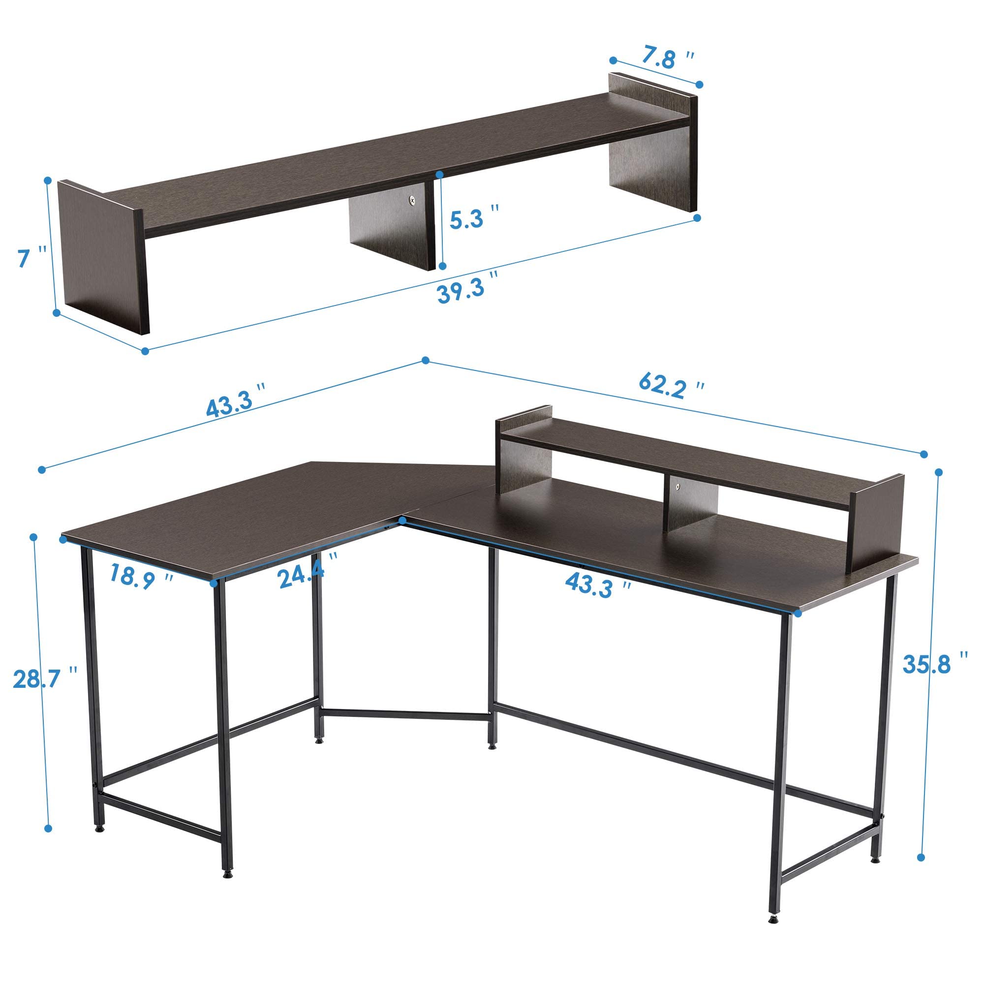 ivinta L-Shaped Gaming Desk - Reversible Corner Computer Desk with Monitor Stand for Small Spaces, Home Office, Living Room & Bedroom | Compact Workstation for PC Gaming & Remote Work
