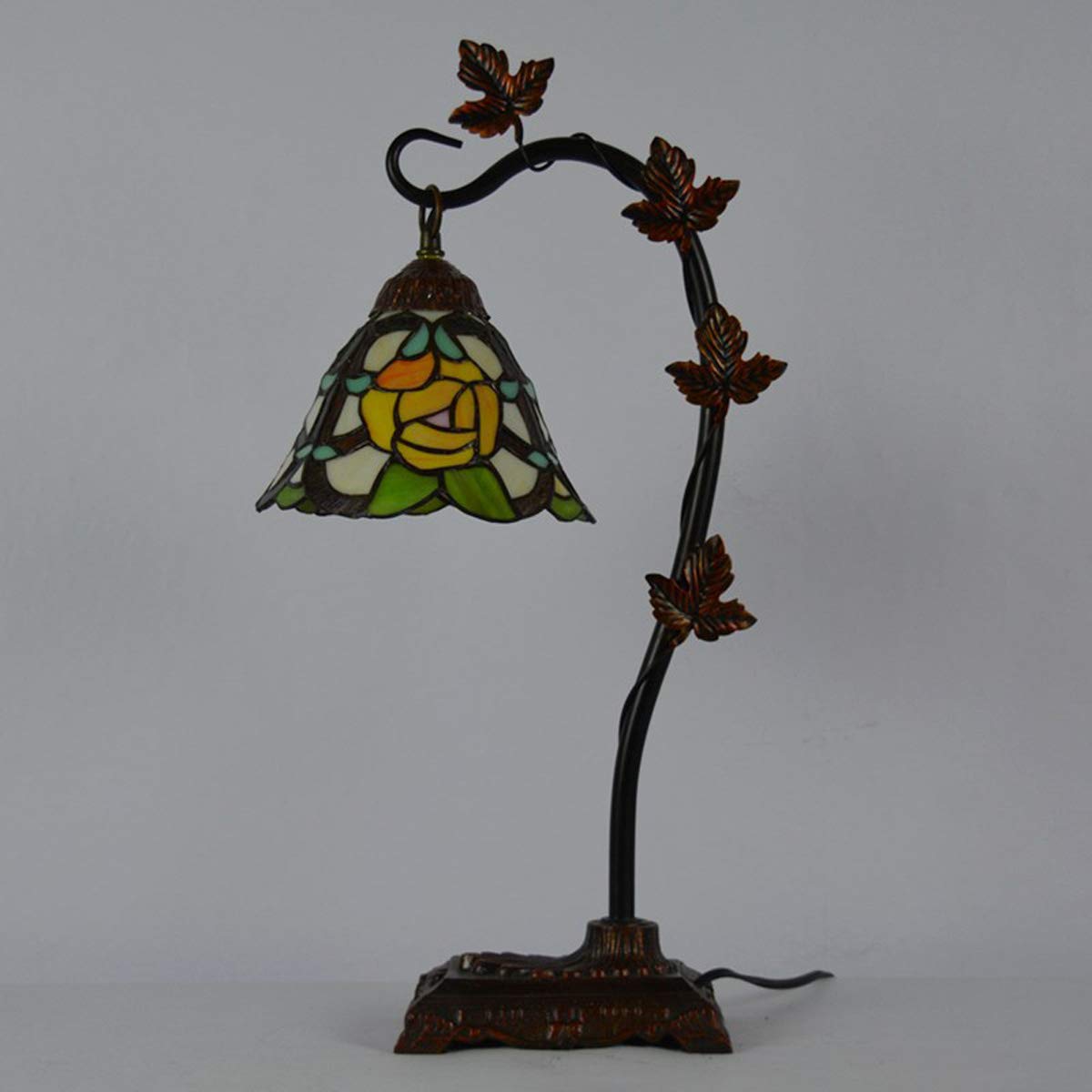 Tiffany Style Rose Table Lamp - 6-Inch Pastoral Stained Glass Desk Lamp with Gooseneck for Reading, Living Room, Bedroom, Bedside & Study | Perfect for Home Decor, Office Lighting and Cafe Ambience
