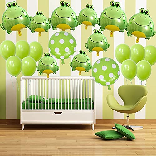 21-Piece Frog Balloons Set - 4 Large Green Frog Foil Balloons & 5 Mini Green Frog Foil Balloons for Animal-Themed Parties, Baby Showers, School Events & Birthday Decorations