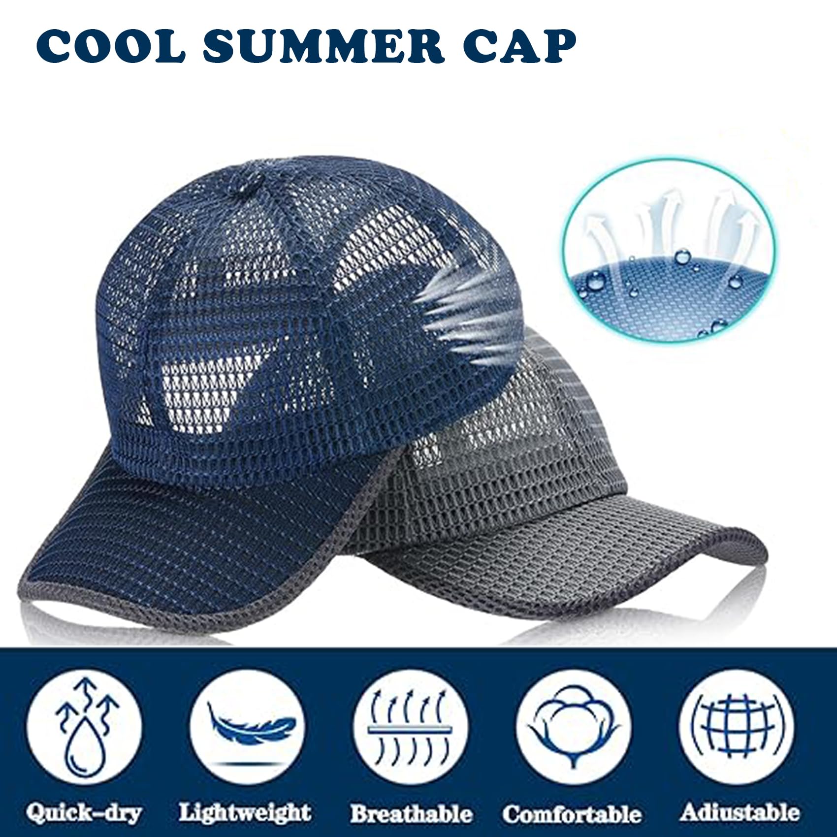 4 Pack Summer Mesh Trucker Hats - Quick Dry Baseball Caps for Men & Women - Breathable Cool Running Hats for Outdoor Sports, Hiking, and Beach Activities