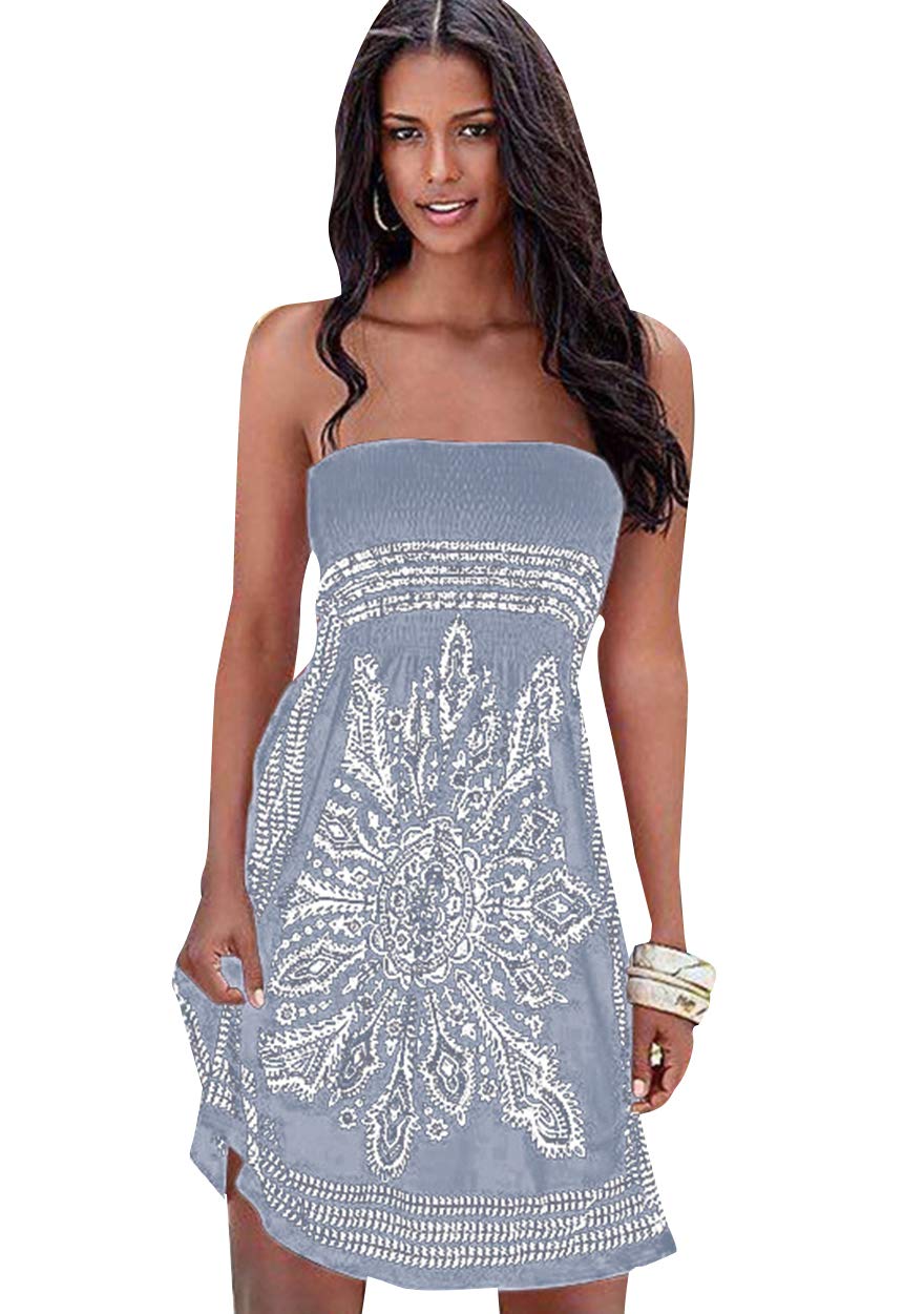 ZICUE Women's Strapless Tube Short Dress - Floral Print Bohemian Mini Dress for Summer Beach Party, Vacation, and Casual Outings