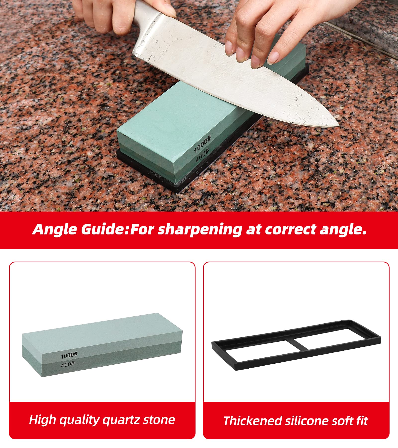 Premium 400/1000 Grit Sharpening Stone Set - Professional Knife Sharpener Whetstone with Non-Slip Rubber Base for Kitchen, Hunting & Chef Knives - Perfect for Home Cooks & Professional Chefs