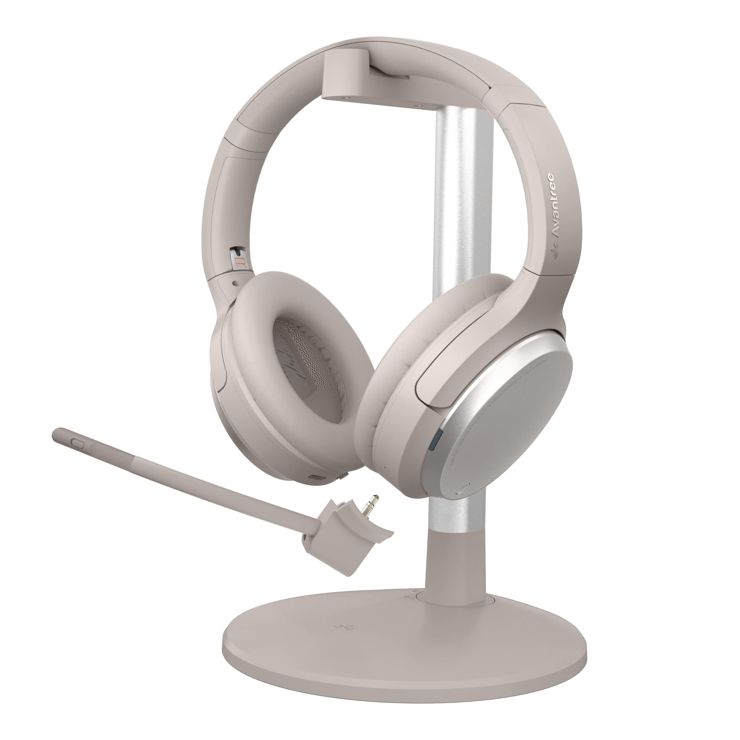 Avantree Eon Wireless Bluetooth Headphones with Active Noise Cancelling (ANC), Detachable Mic & Charging Stand - Over-Ear Headset for Music, Calls, Gaming & Office Work - Replaceable Battery & Comfortable Memory Foam Earpads - Compatible with PC, Phone & Laptop