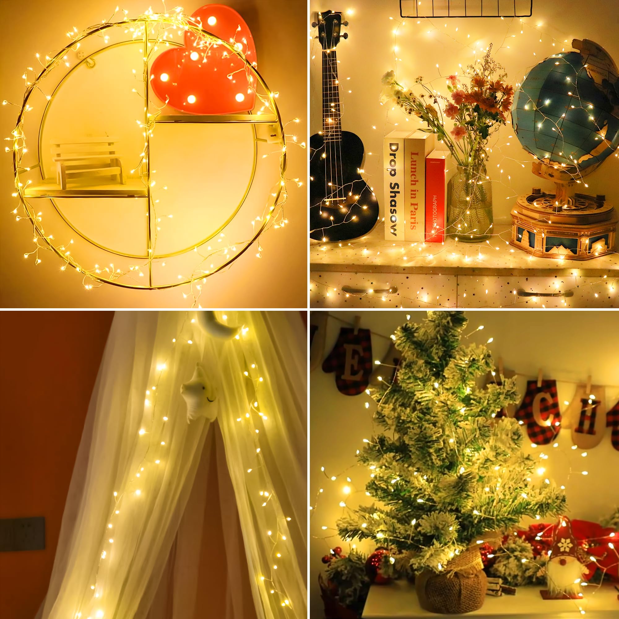 200 LED Fairy String Lights - 20FT Battery Operated Waterproof Copper Wire Lights with 8 Modes for Indoor/Outdoor Use - Perfect for Christmas, Weddings, Parties, Garden, Patio & Tree Decorations (Warm White)